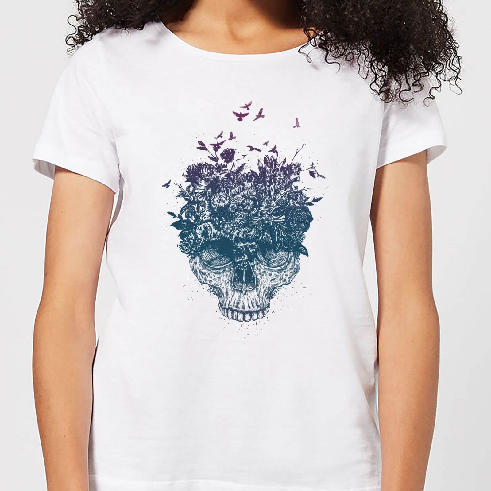 Balazs Solti Skulls And Flowers Women's T-Shirt - White - 4XL - White