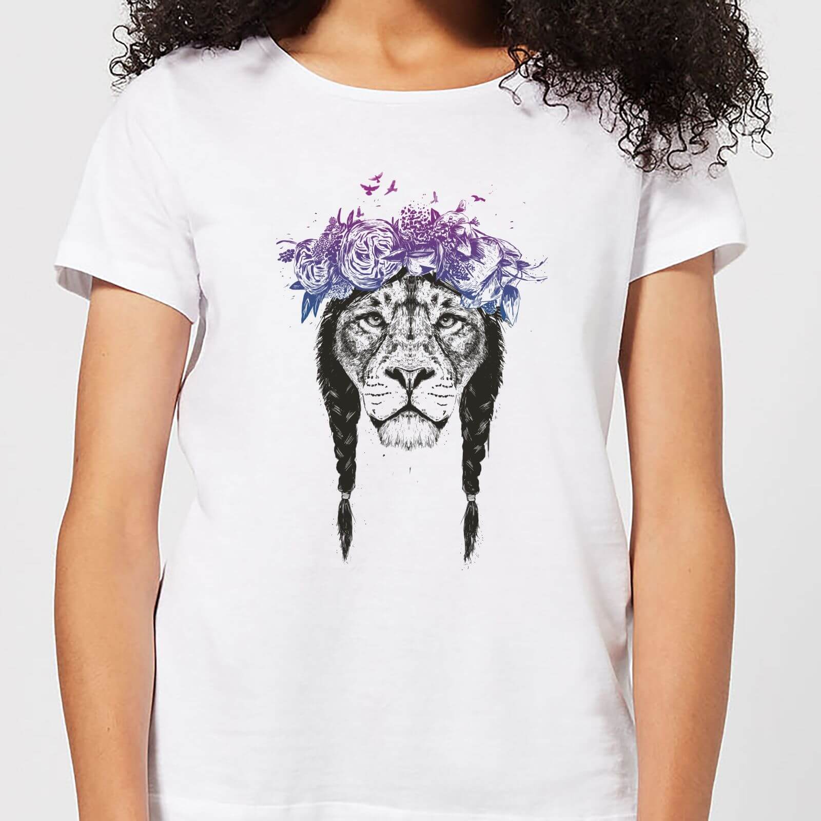 Balazs Solti Lion And Flowers Women's T-Shirt - White - 4XL - White