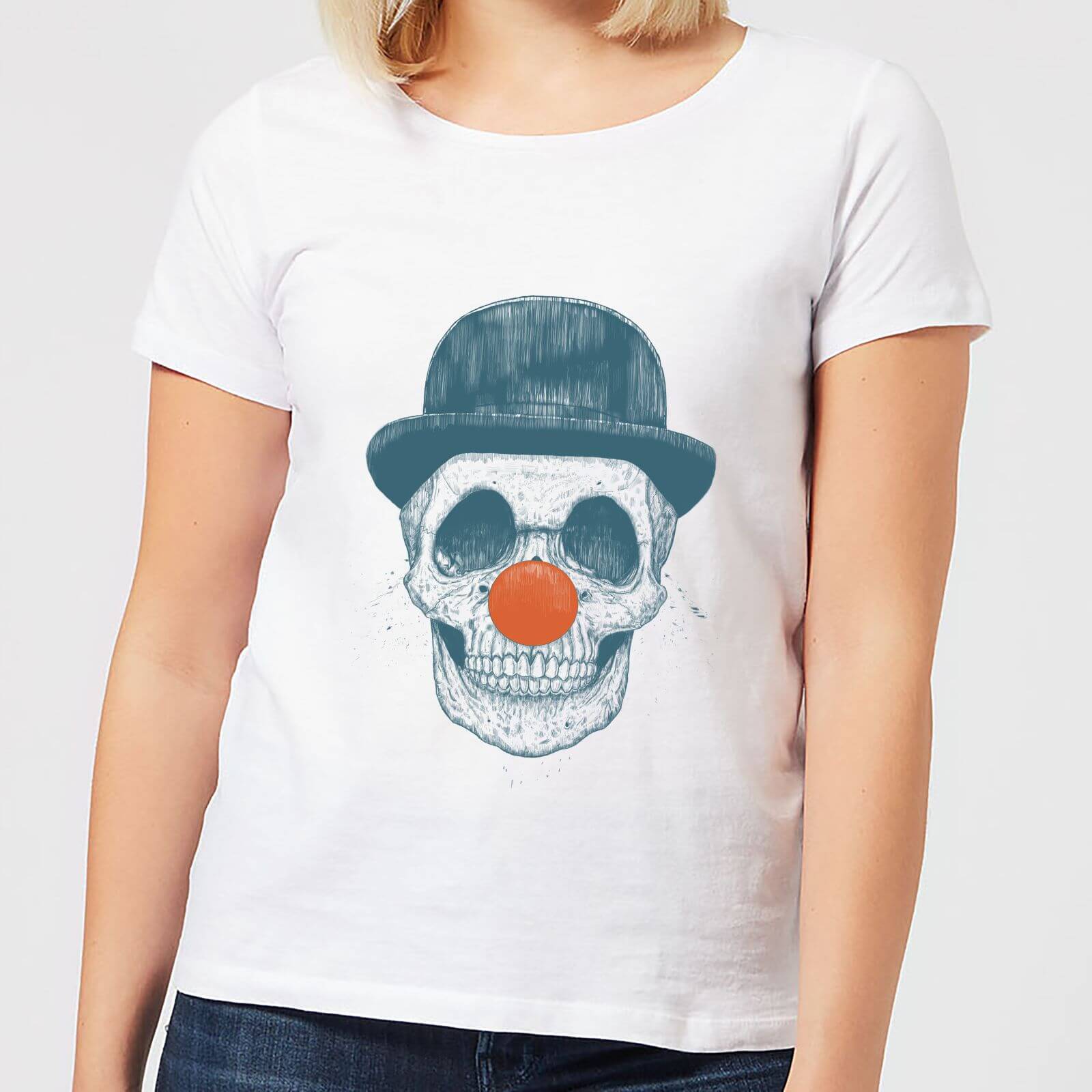 Balazs Solti Red Nosed Skull Women's T-Shirt - White - S - White