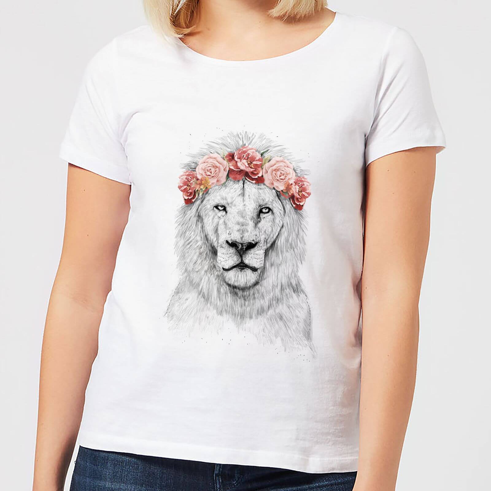Balazs Solti Lion And Flowers Women's T-Shirt - White - 4XL - White