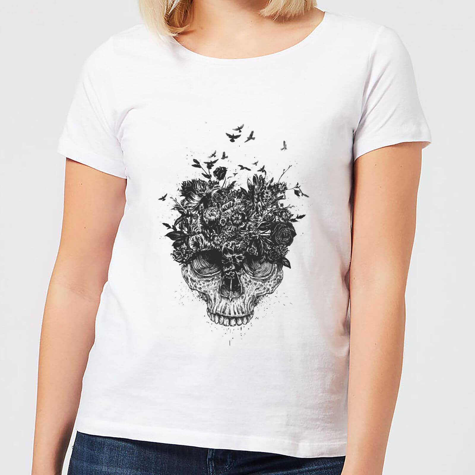 Balazs Solti Skulls And Flowers Women's T-Shirt - White - 4XL - White