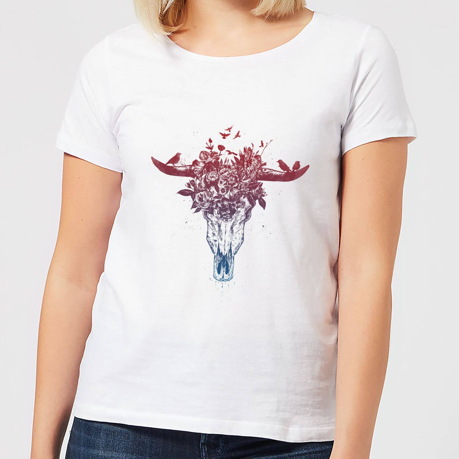 Balazs Solti Skulls And Flowers Women's T-Shirt - White - 4XL - White