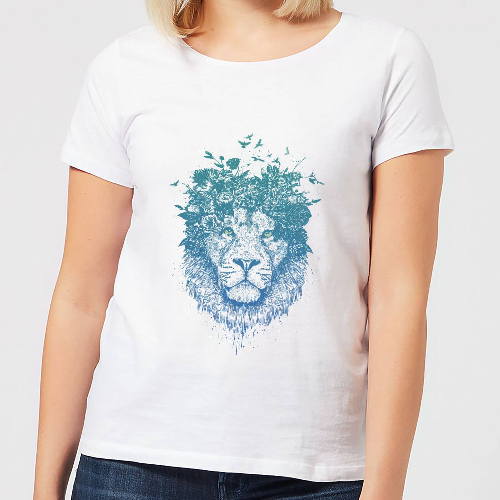 Balazs Solti Lion And Butterflies Women's T-Shirt - White - 4XL - White