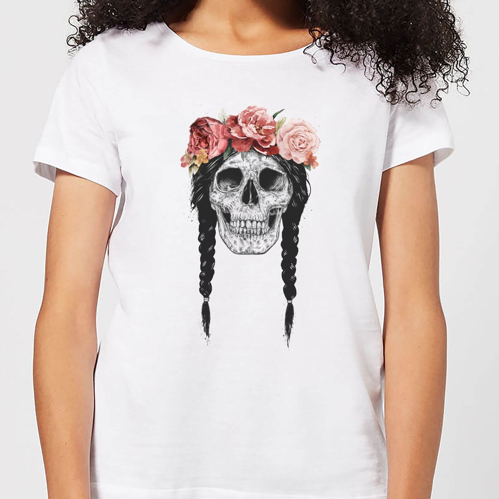 Balazs Solti Skull And Flowers Women's T-Shirt - White - 4XL - White