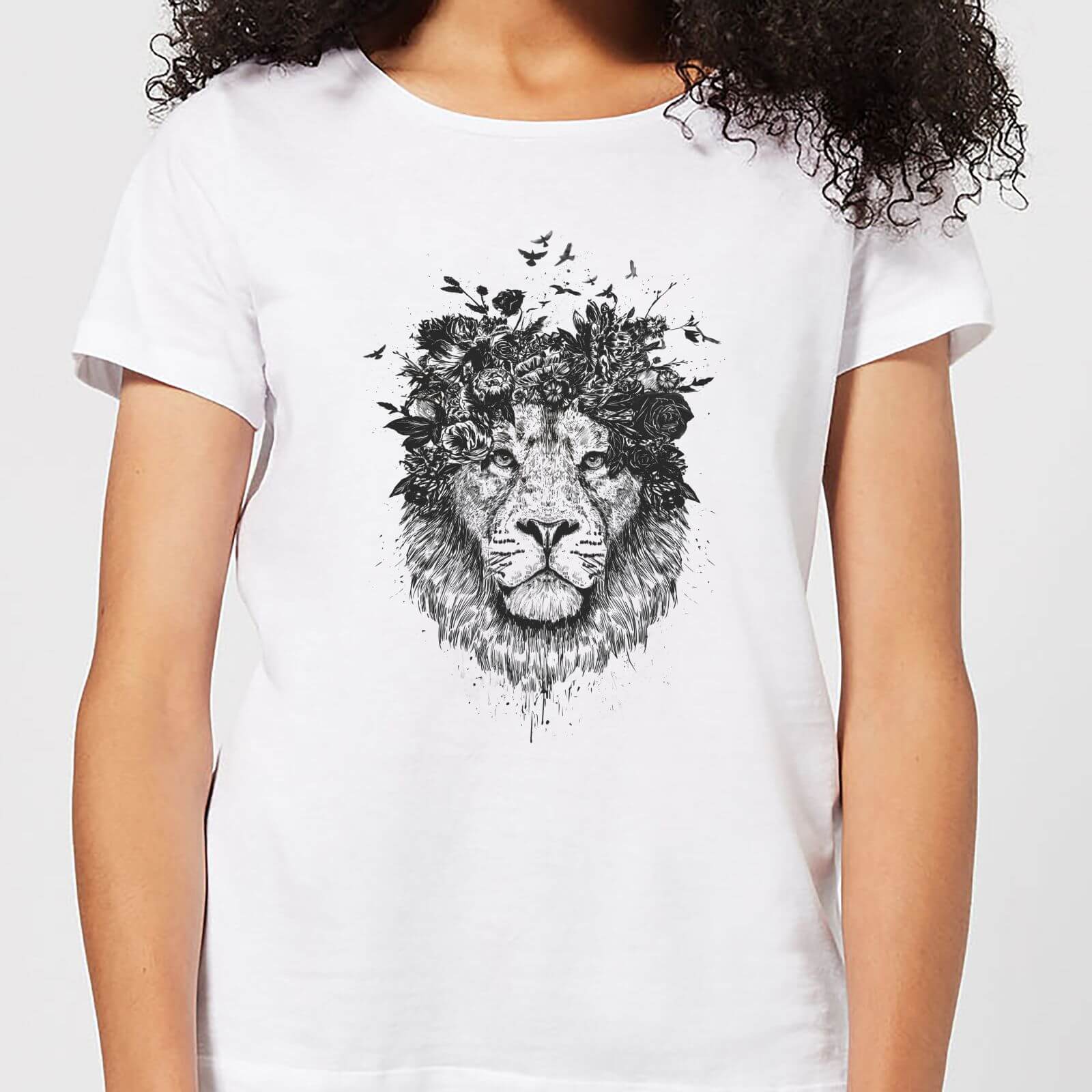 Balazs Solti Lion And Flowers Women's T-Shirt - White - 4XL - White