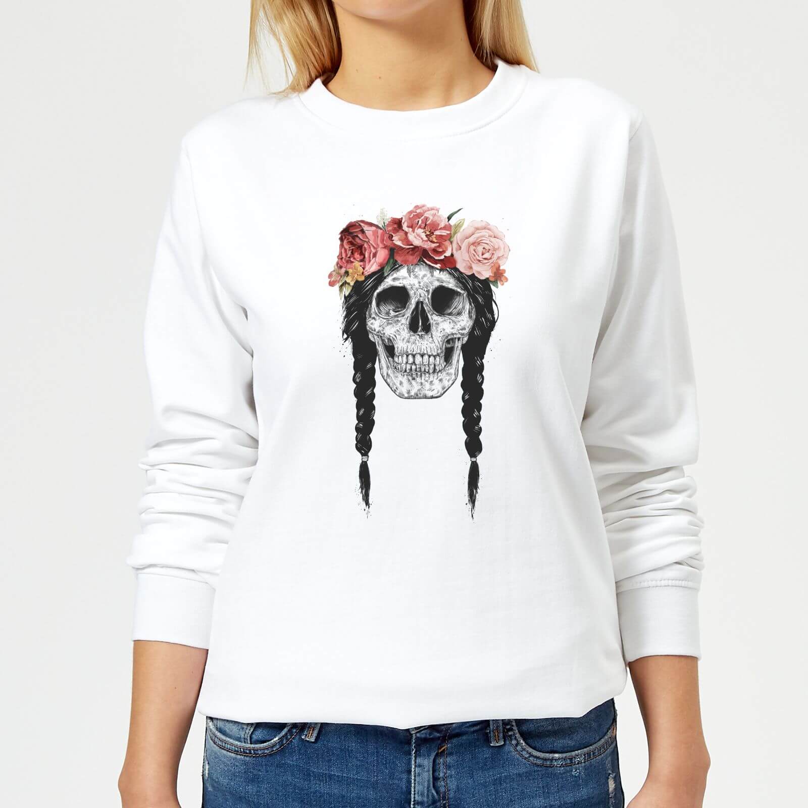 Skull And Flowers Women's Sweatshirt - White - XS - White