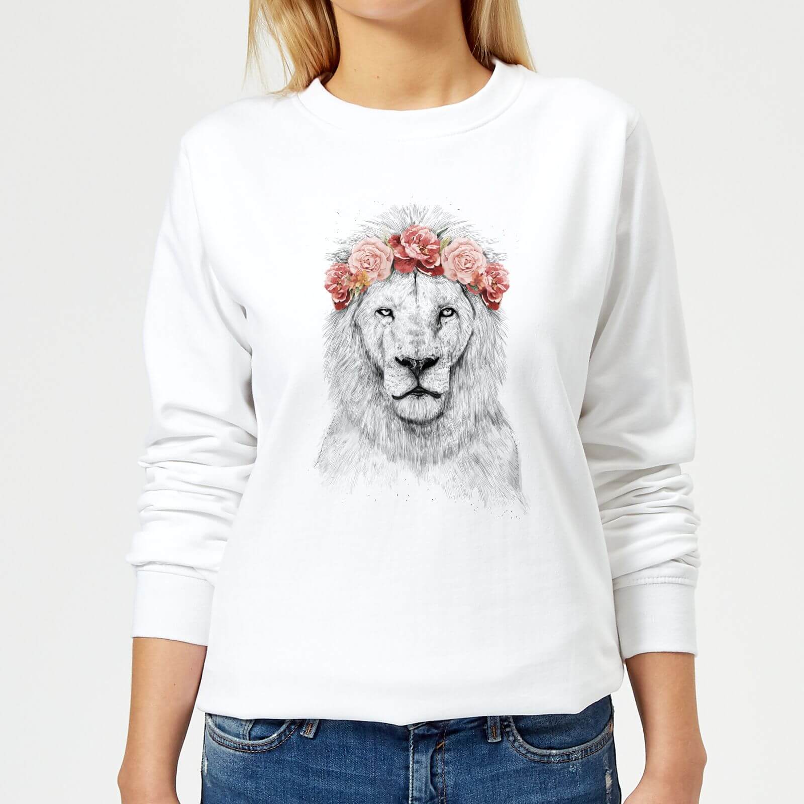 Lion And Flowers Women's Sweatshirt - White - XS - White