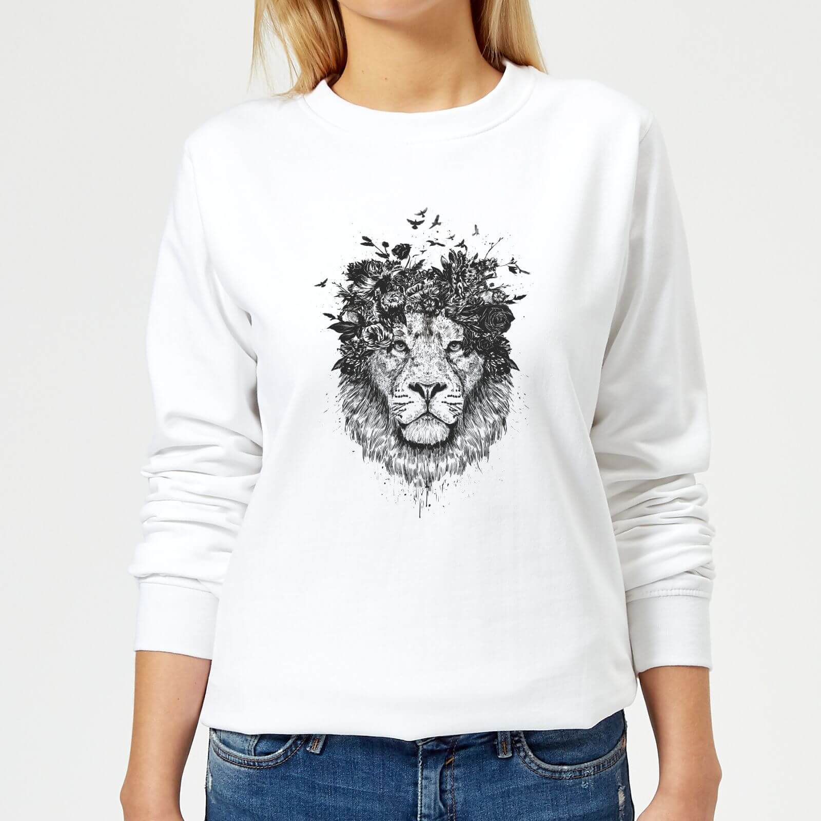 Lion And Flowers Women's Sweatshirt - White - XS - White