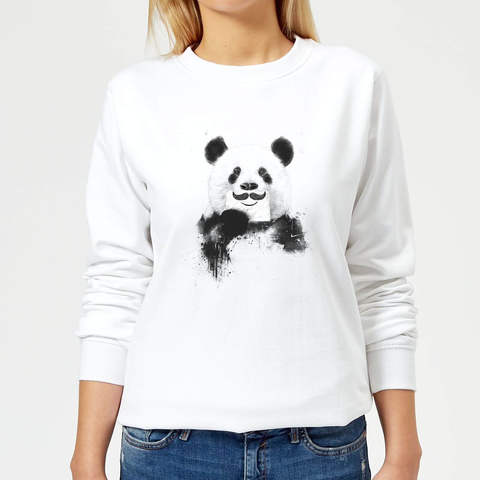 Moustache And Panda Women's Sweatshirt - White - XS - White