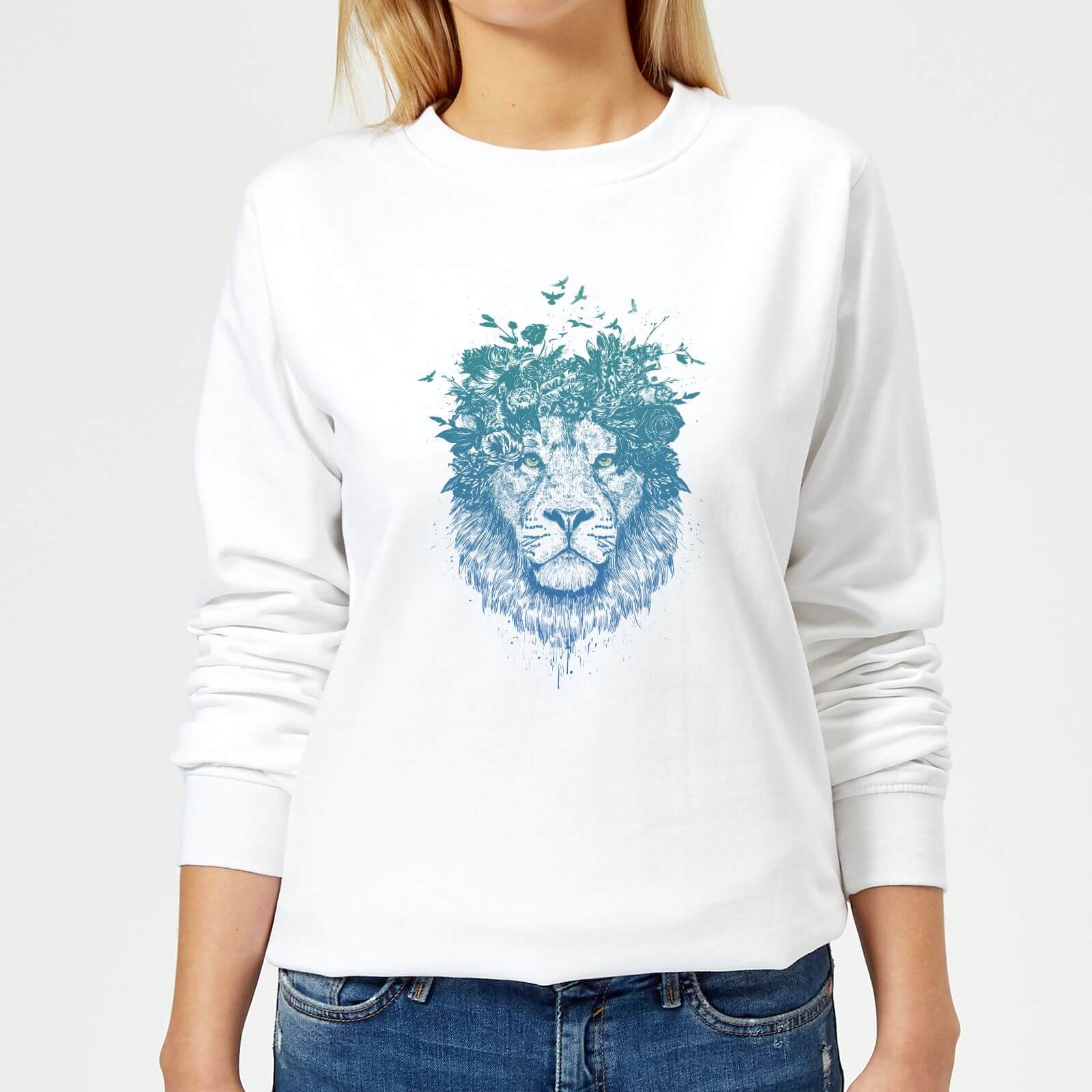 Lion And Butterflies Women's Sweatshirt - White - XS - White