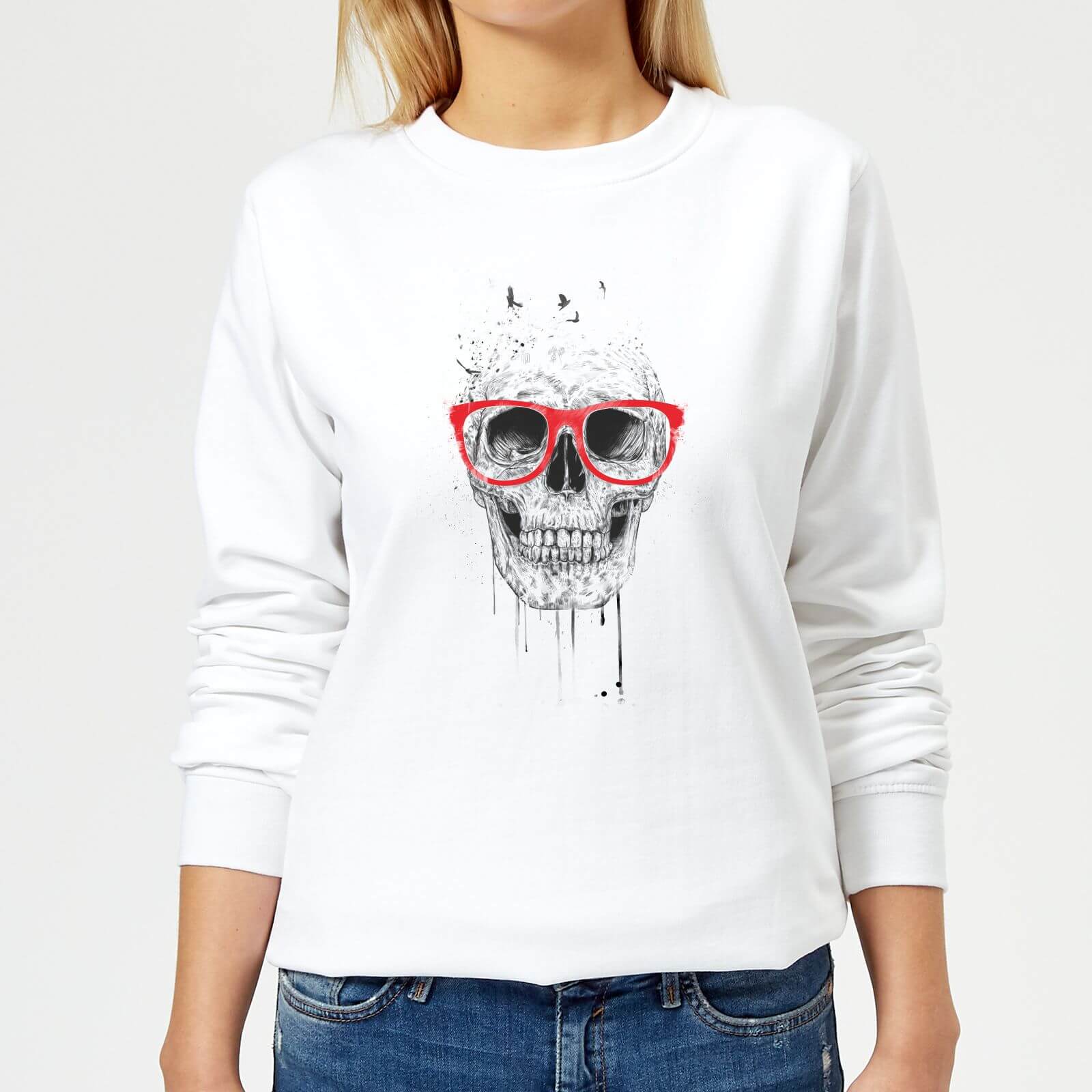 Skull And Glasses Women's Sweatshirt - White - XS - White