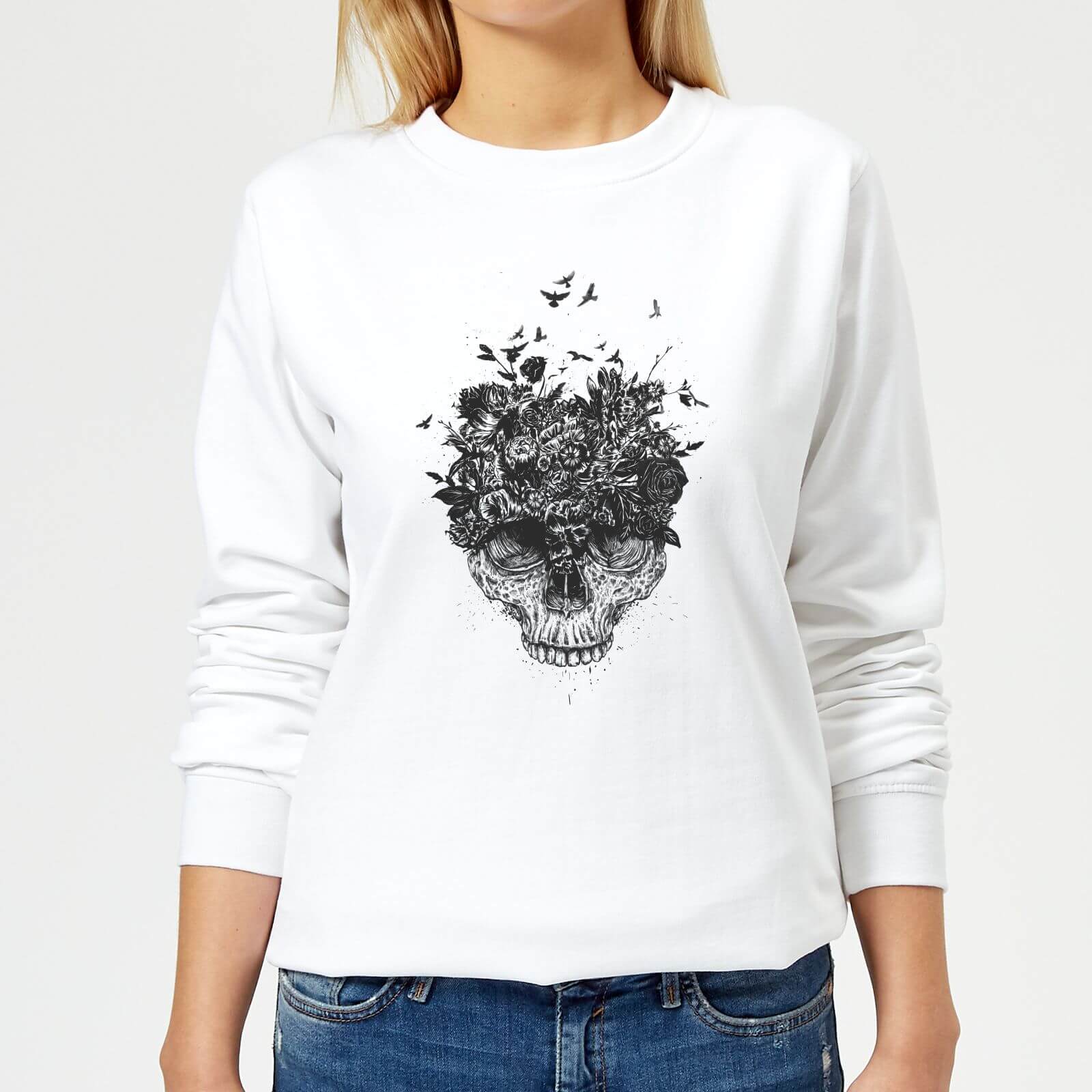 Skulls And Flowers Women's Sweatshirt - White - XS - White