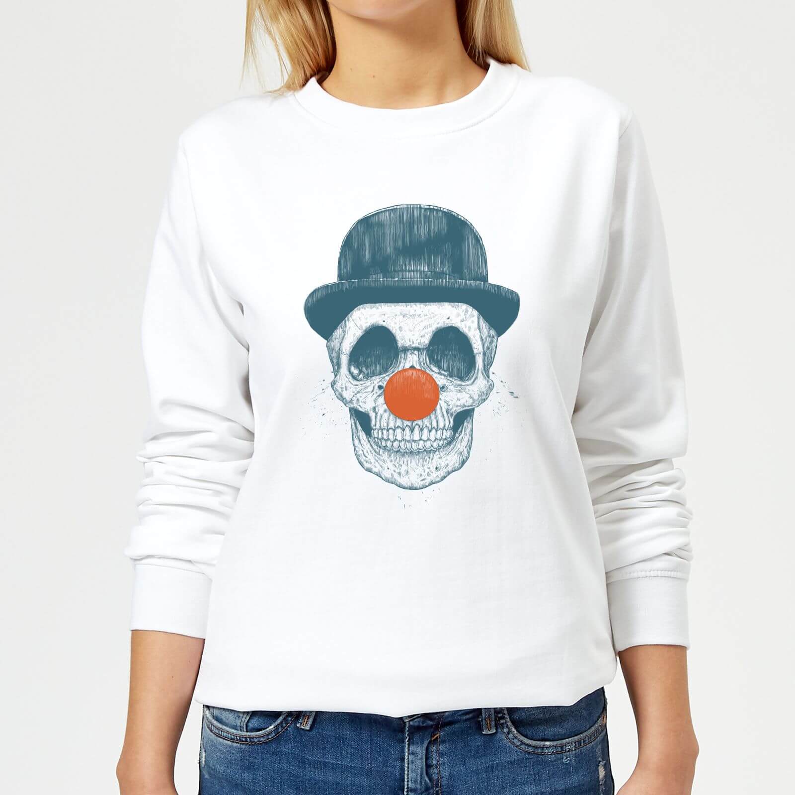 Red Nosed Skull Women's Sweatshirt - White - S - White