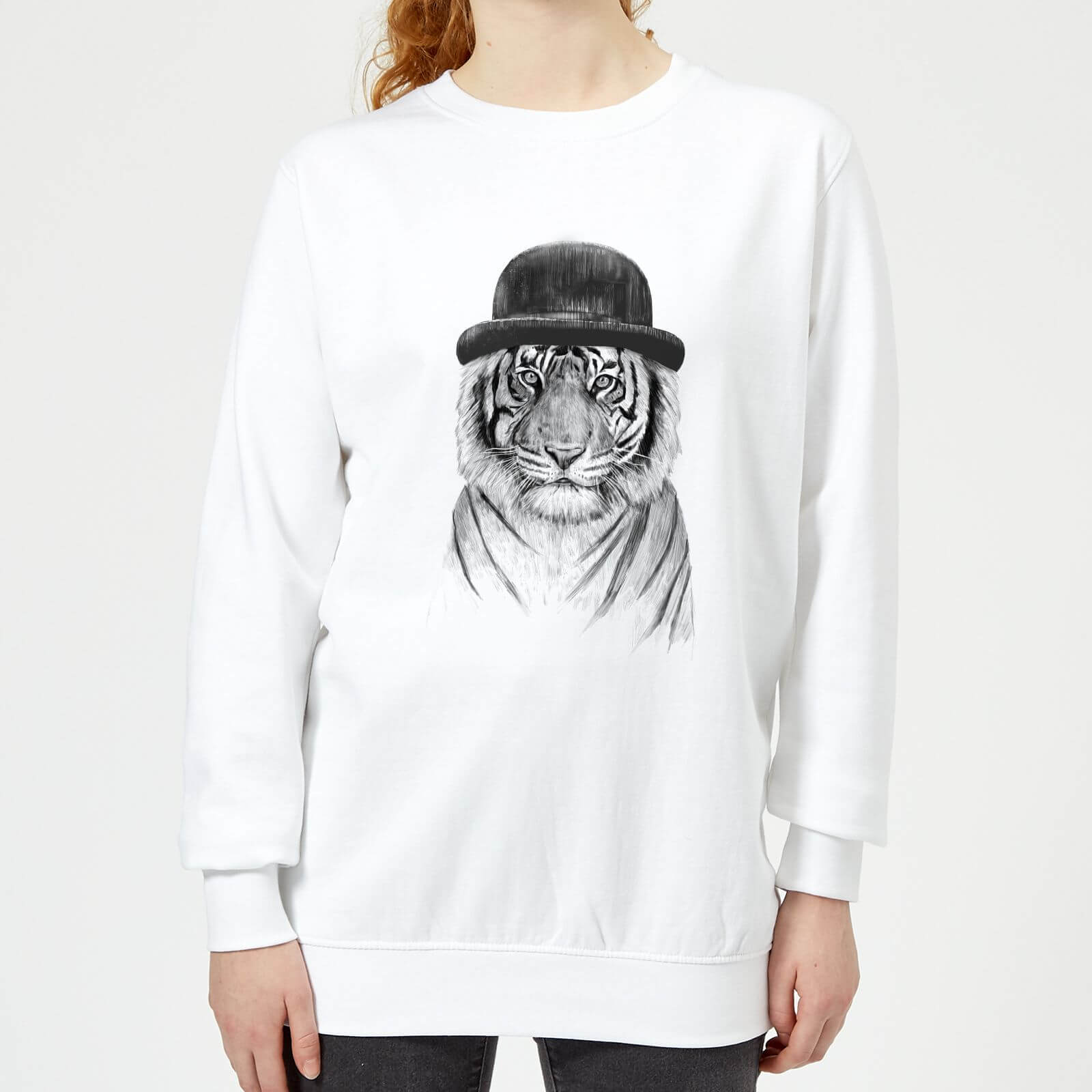 Tiger In A Hat Women's Sweatshirt - White - XS - White