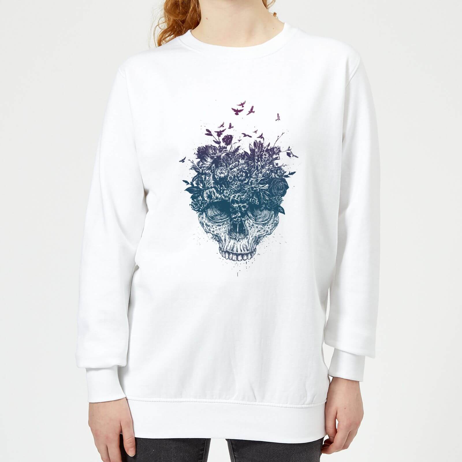 Skulls And Flowers Women's Sweatshirt - White - XS - White