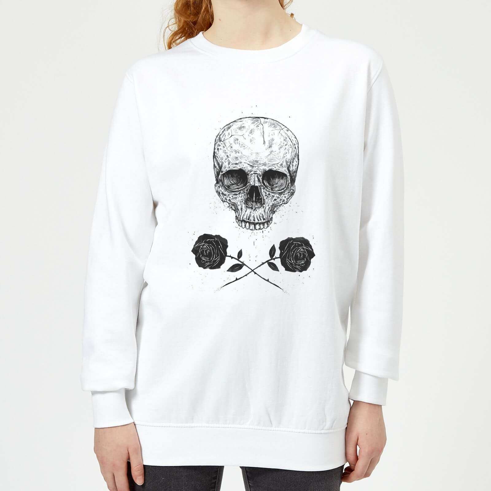 Skull And Roses Women's Sweatshirt - White - XS - White