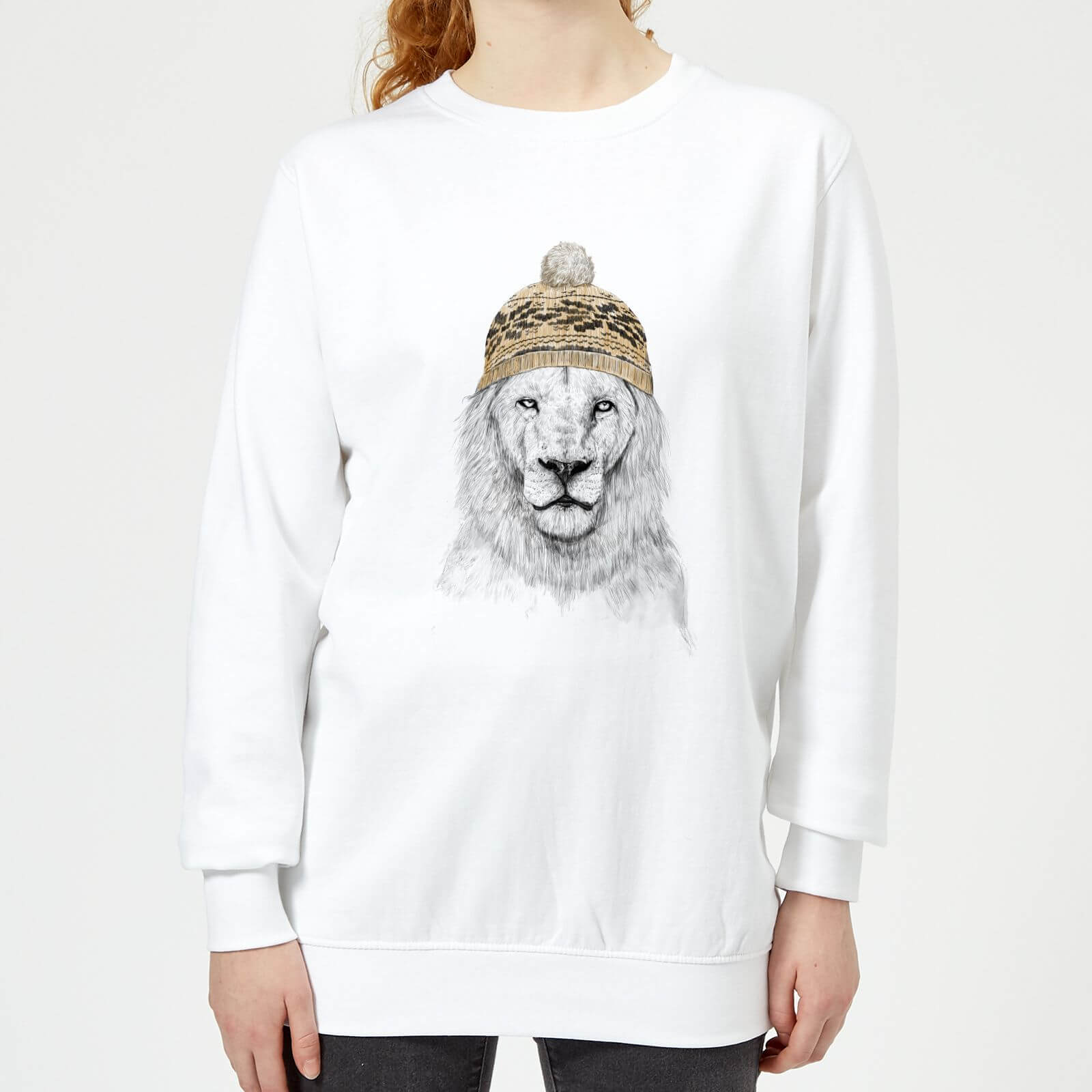 Lion With Hat Women's Sweatshirt - White - XS - White