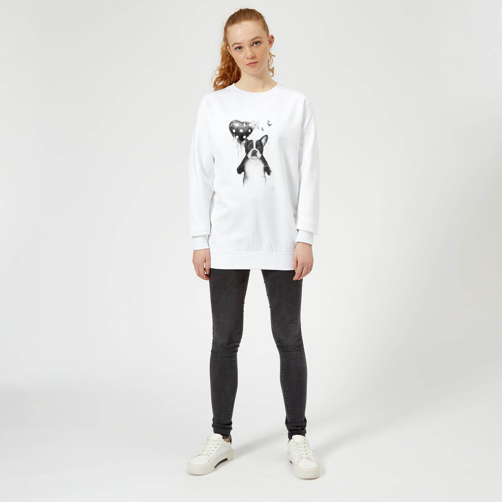 Bulldog And Balloon Women's Sweatshirt - White - XS - White