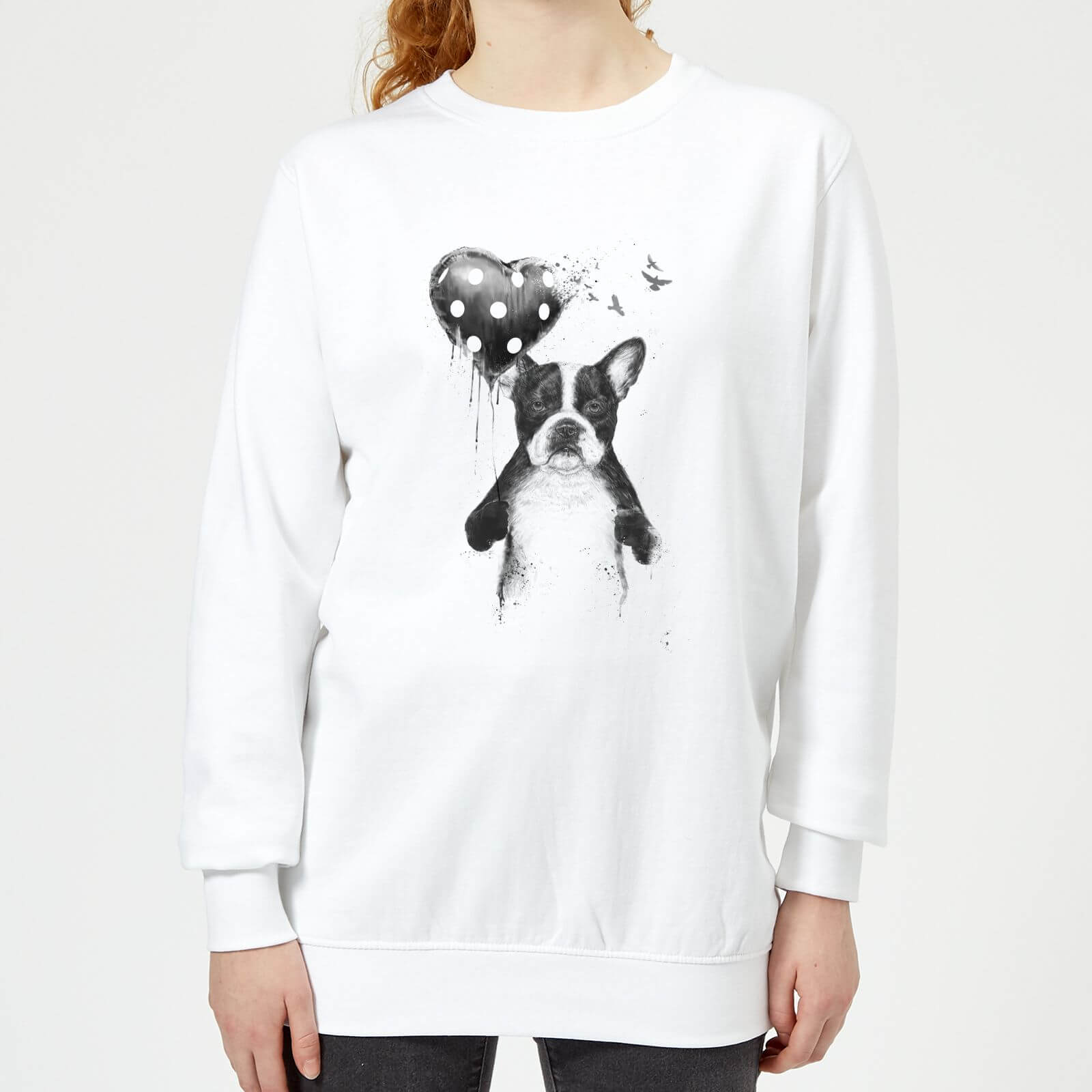 Bulldog And Balloon Women's Sweatshirt - White - XS - White