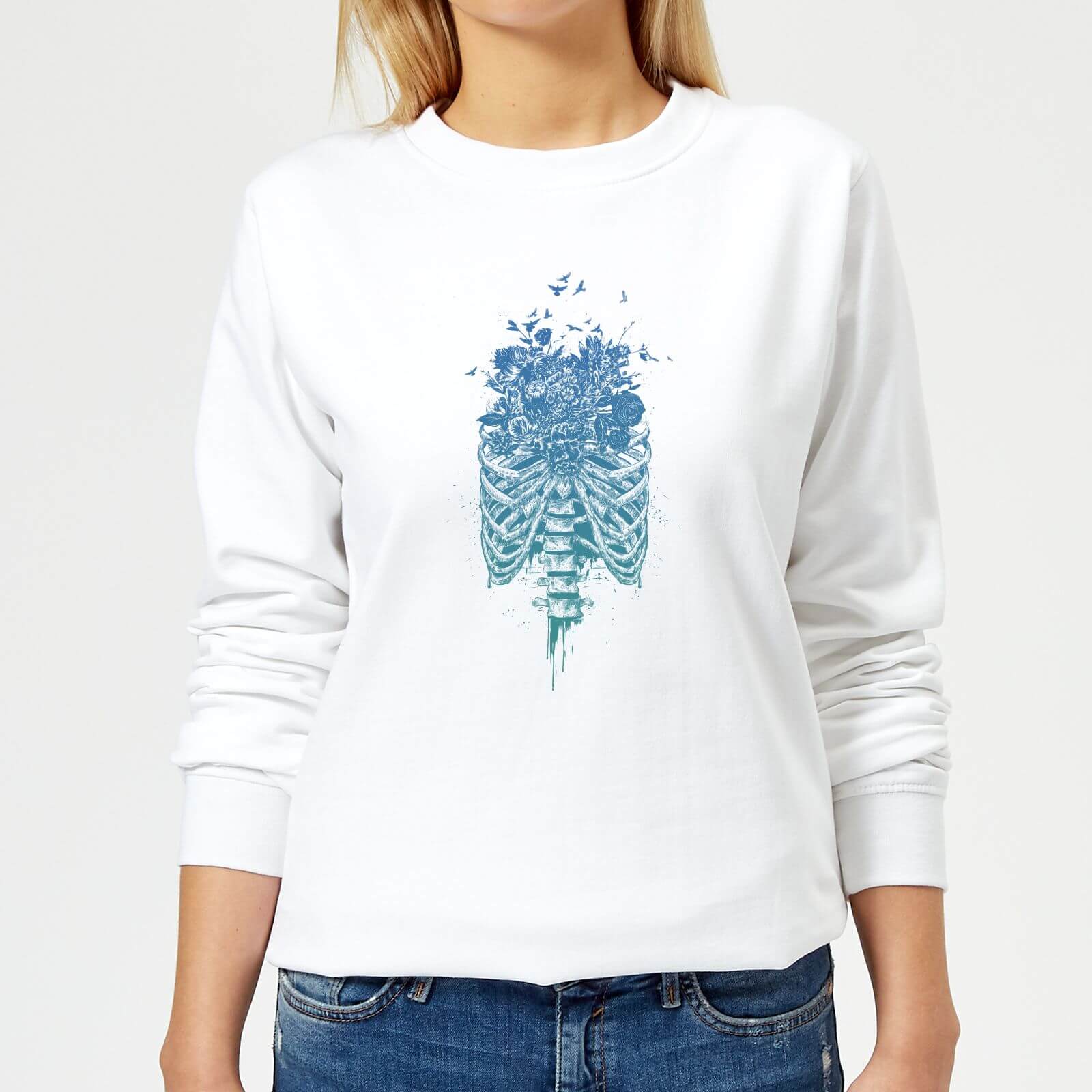 Ribcage And Flowers Women's Sweatshirt - White - XS - White