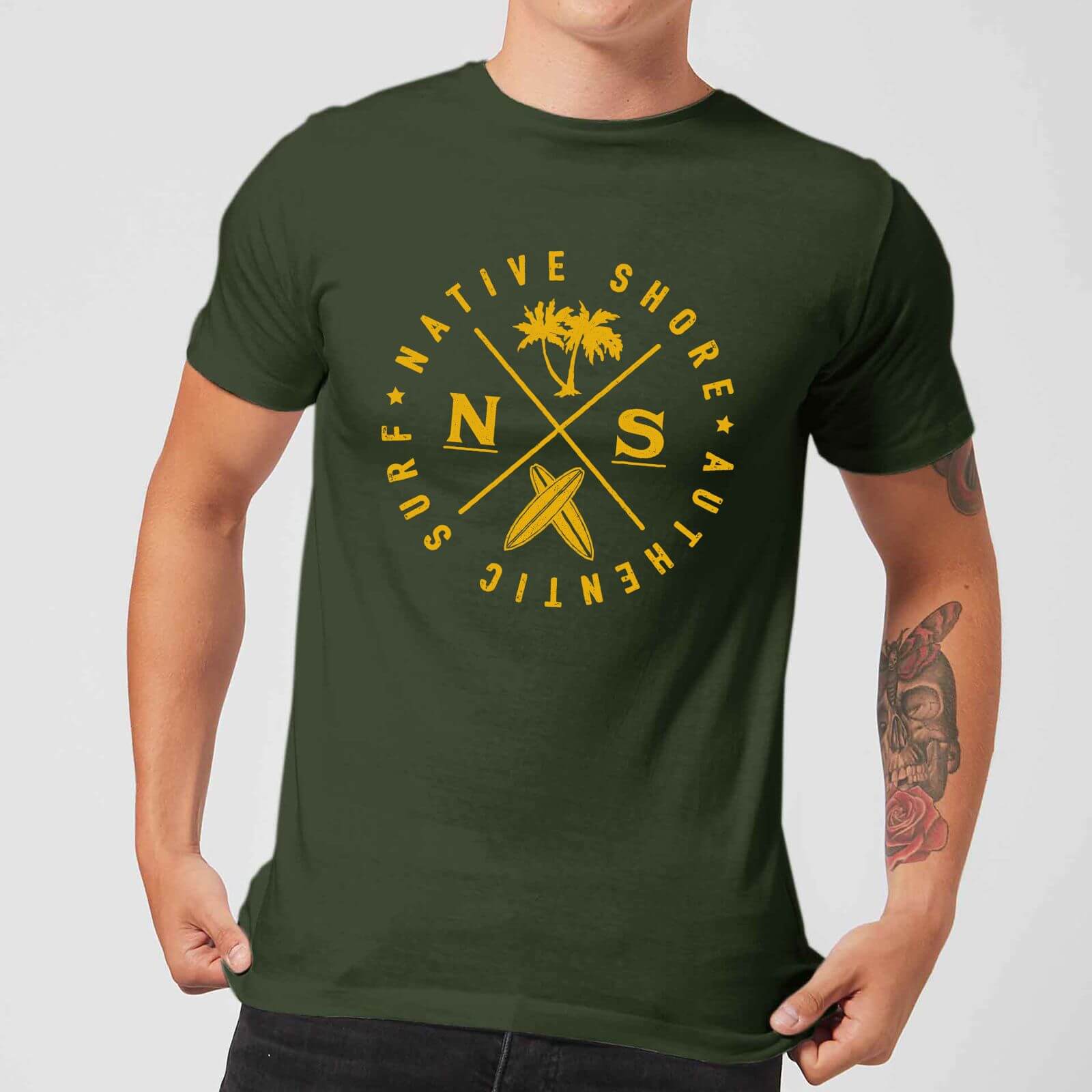 T-Shirt Homme Authentic Surf Circle Native Shore - Vert - S - Forest Green