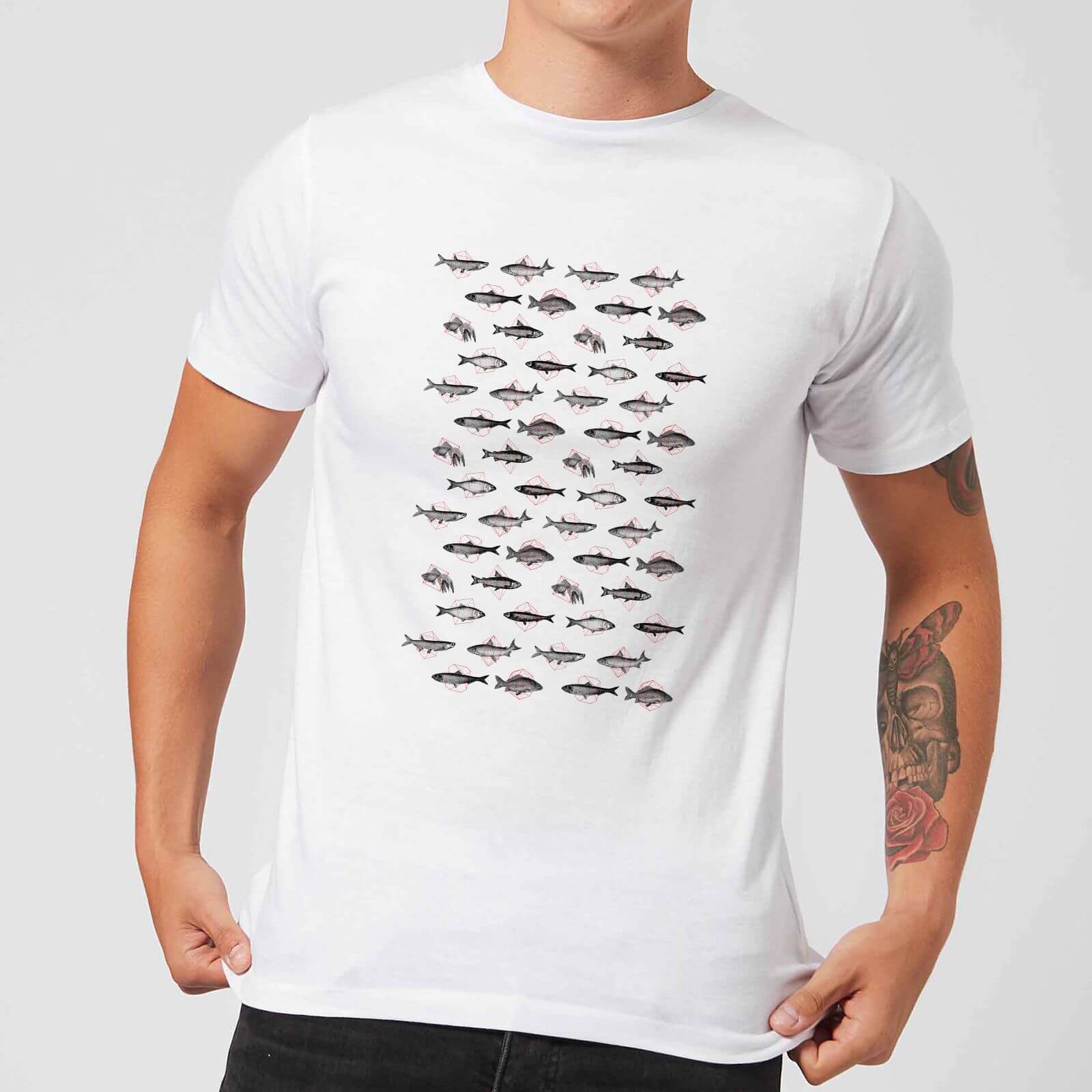 Florent Bodart Fish In Geometric Pattern Men's T-Shirt - White - S - White