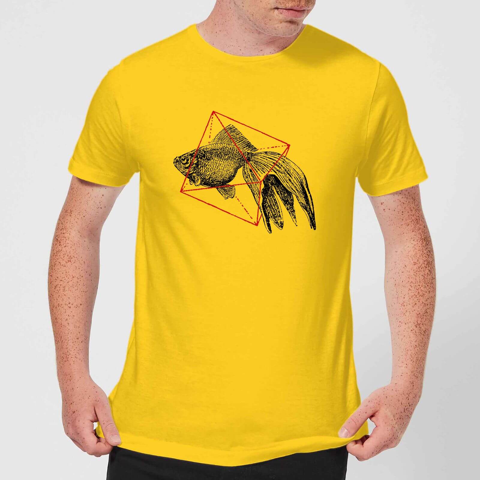 Florent Bodart Fish In Geometry Men's T-Shirt - Yellow - S - Yellow