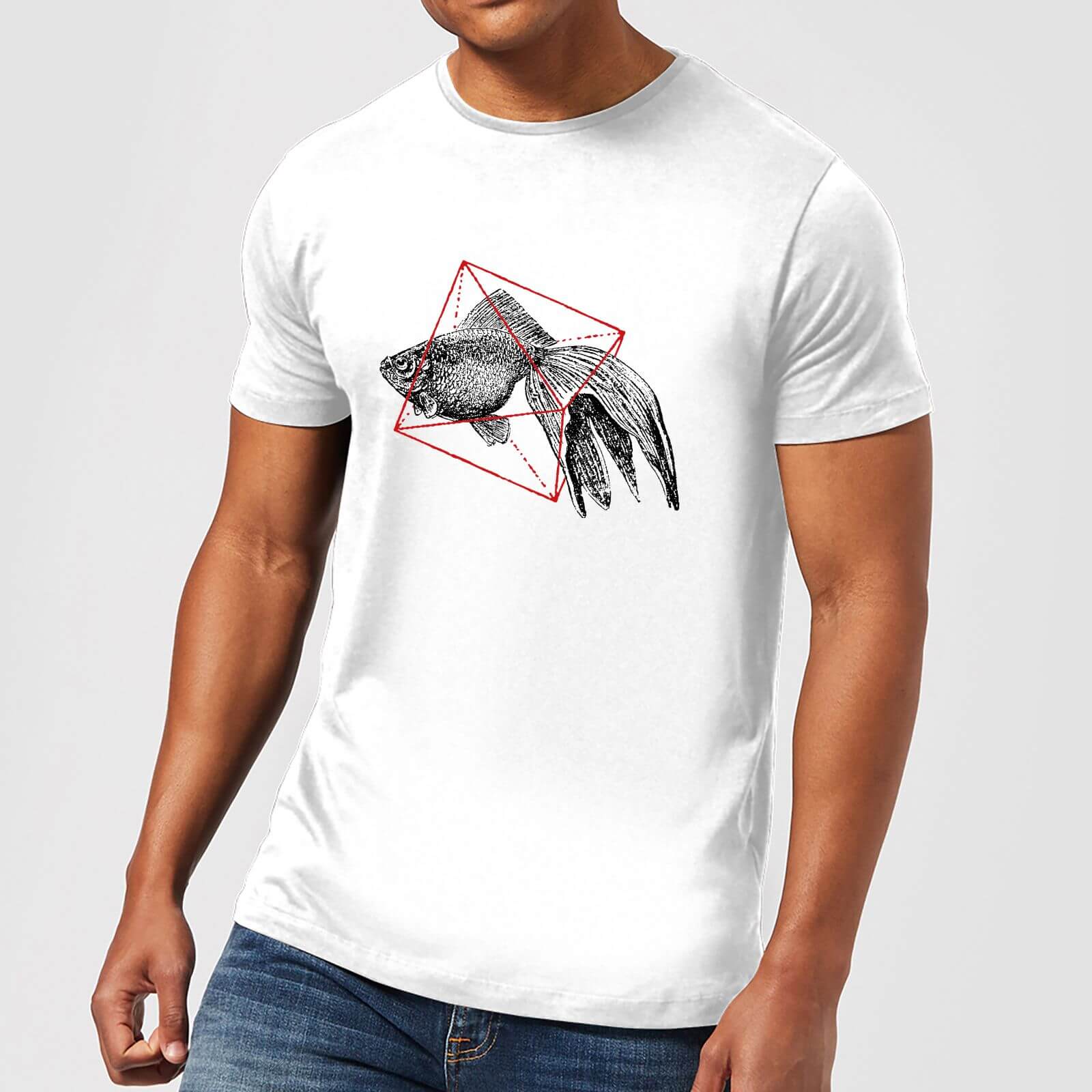 Florent Bodart Fish In Geometry Men's T-Shirt - White - 5XL - White