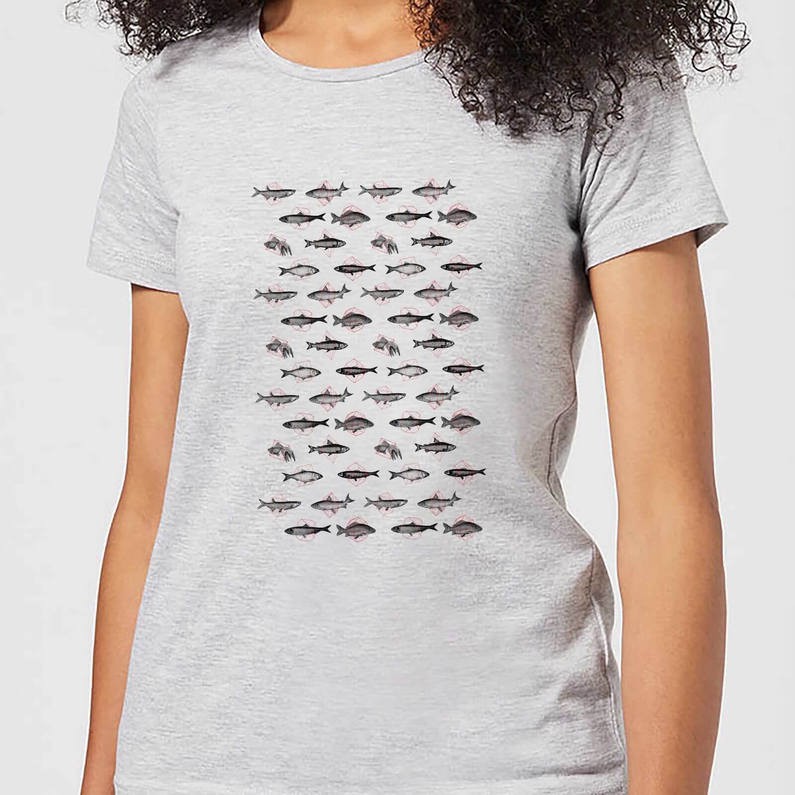 Florent Bodart Fish In Geometric Pattern Women's T-Shirt - Grey - 3XL - Grey