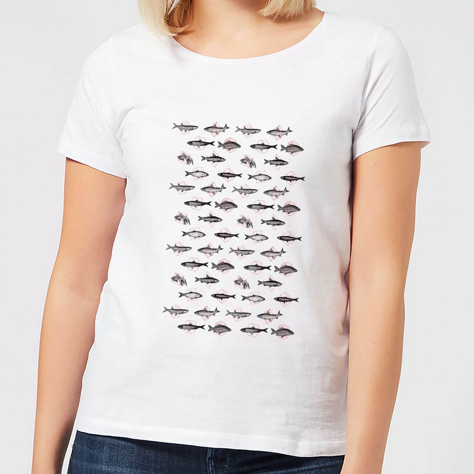 Florent Bodart Fish In Geometric Pattern Women's T-Shirt - White - 4XL - White