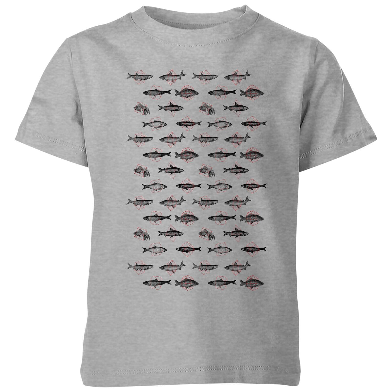 Florent Bodart Fish In Geometric Pattern Kids' T-Shirt - Grey - 3-4 Years