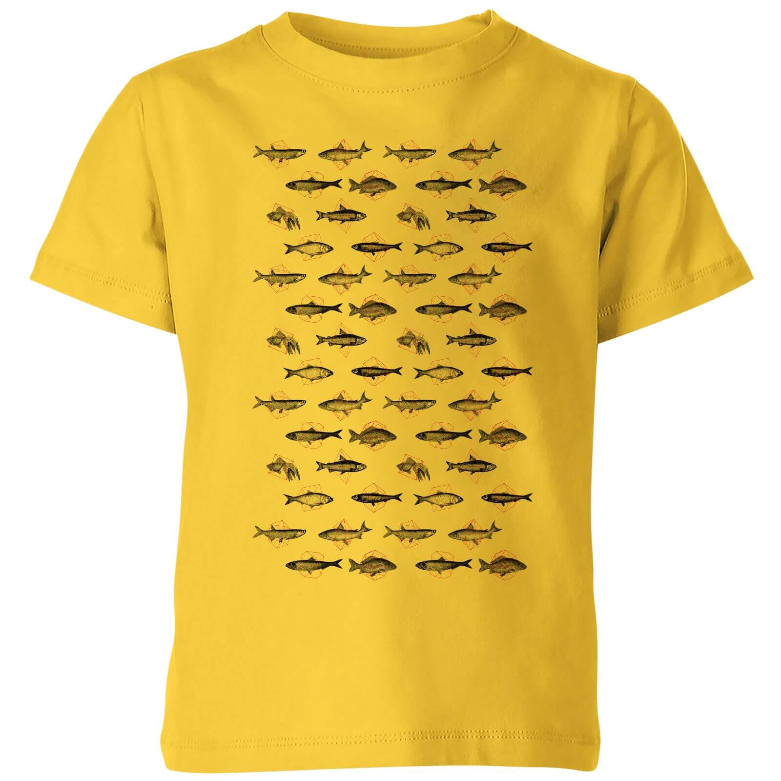Florent Bodart Fish In Geometric Pattern Kids' T-Shirt - Yellow - 3-4 Years
