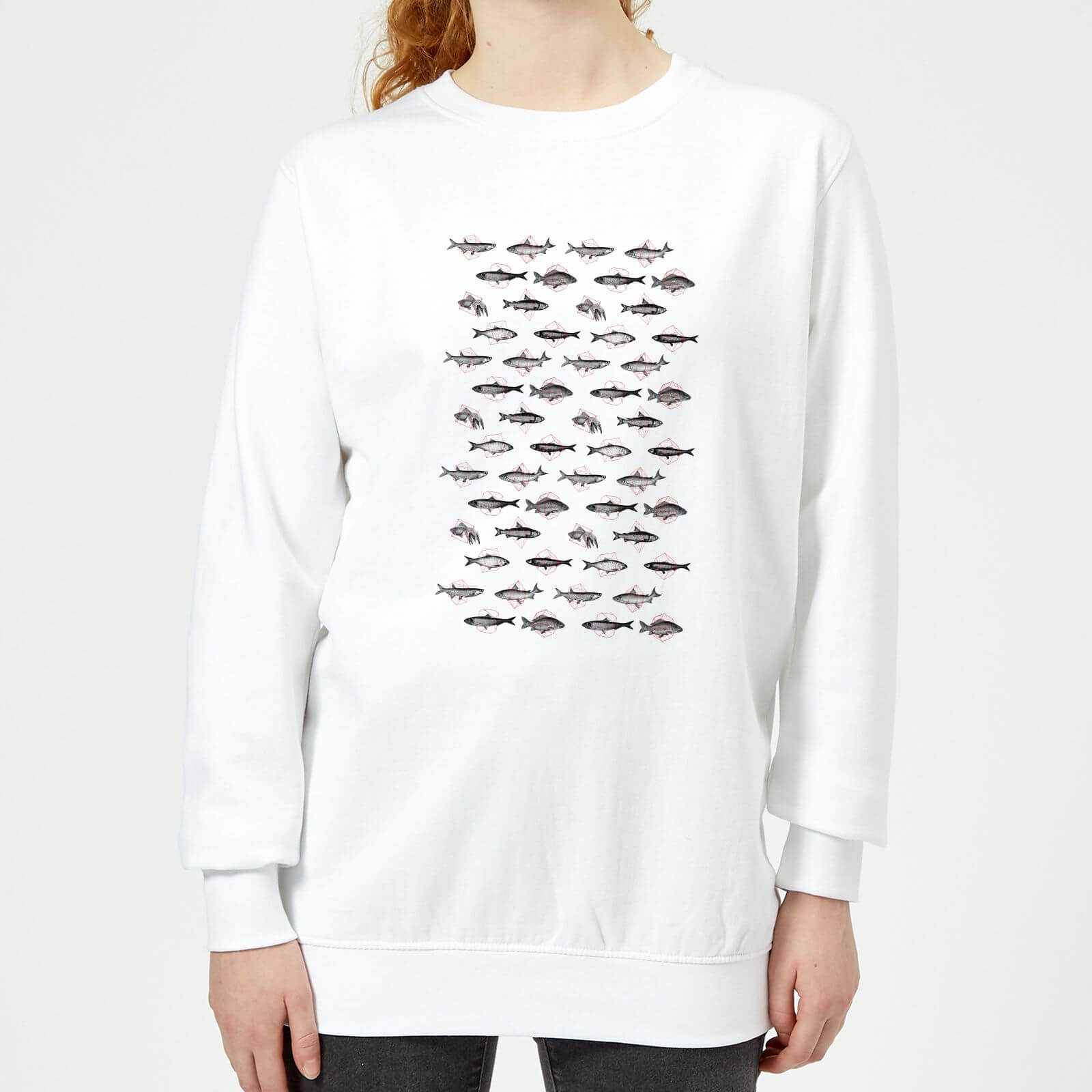 Florent Bodart Fish In Geometric Pattern Women's Sweatshirt - White - XS - White