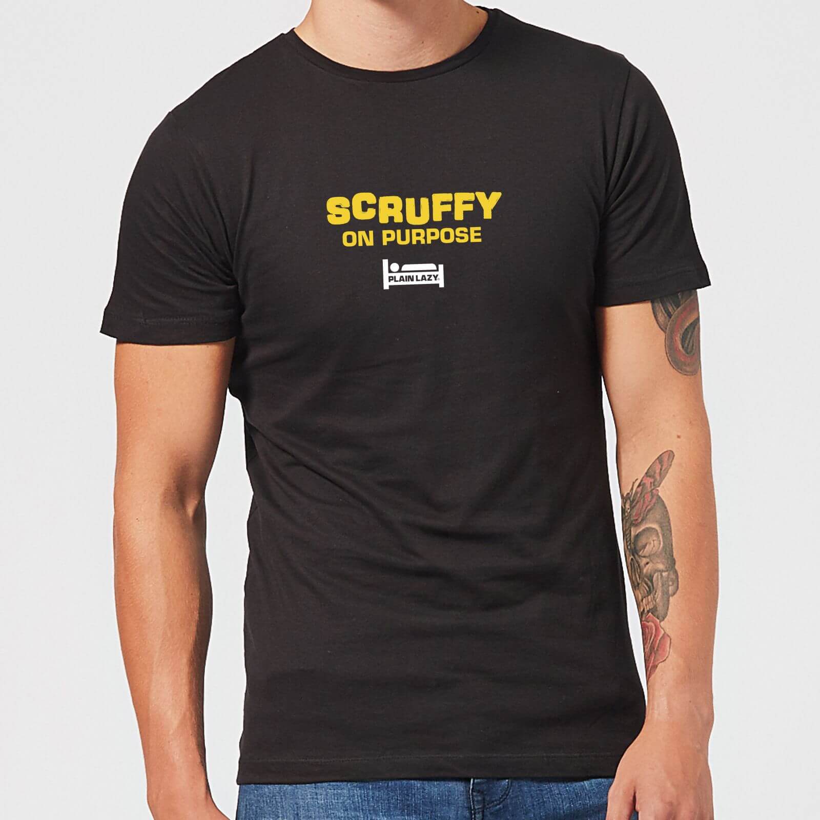 Plain Lazy Scruffy On Purpose Men's T-Shirt - Black - XS - Black
