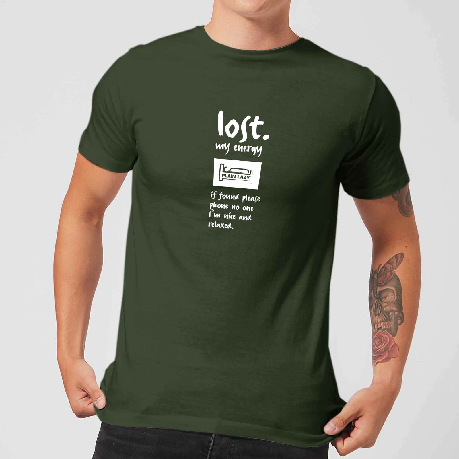 Plain Lazy Lost My Energy Men's T-Shirt - Forest Green - XS - Forest Green