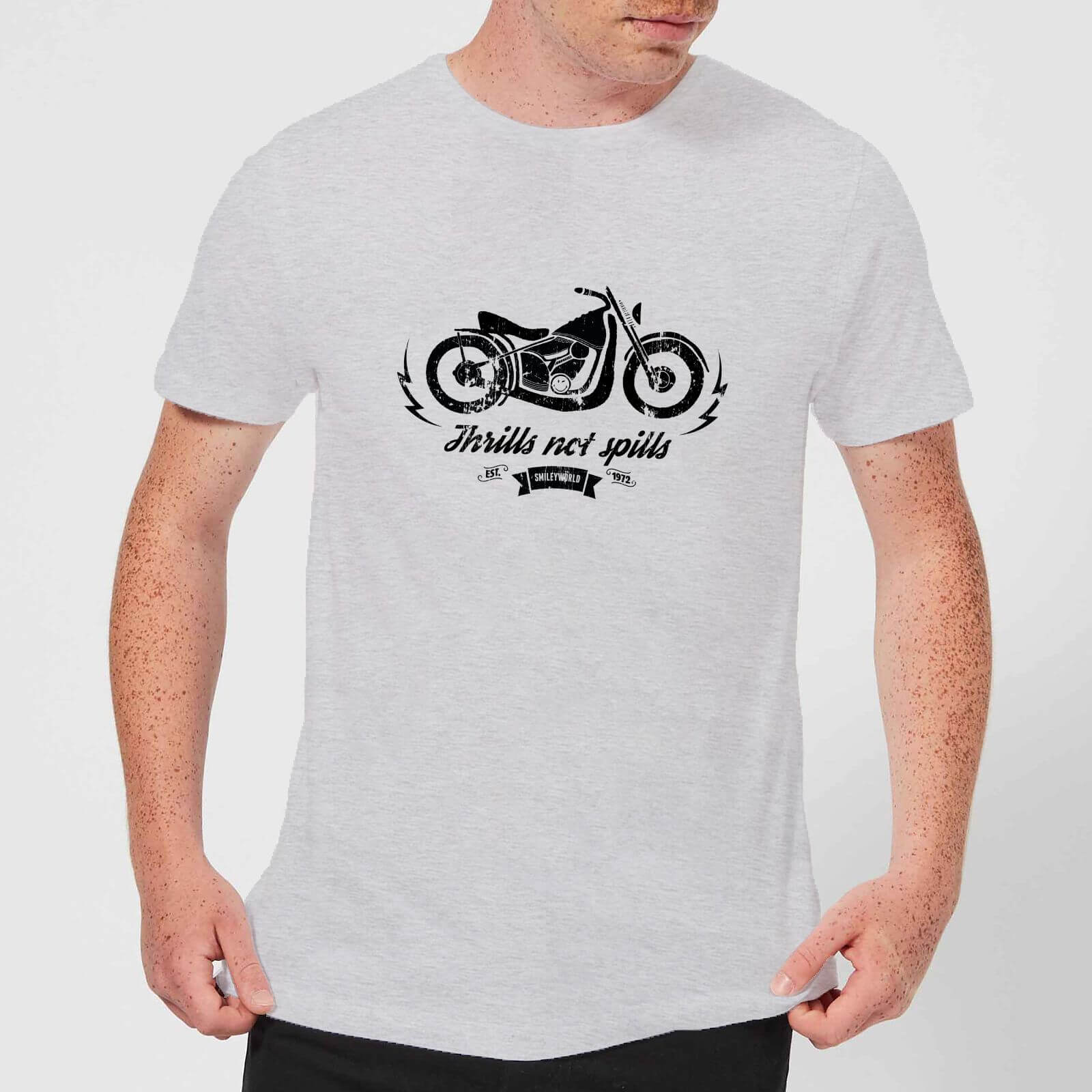 T-Shirt Homme Thrills Not Spills Smiley - Gris - S - Gris