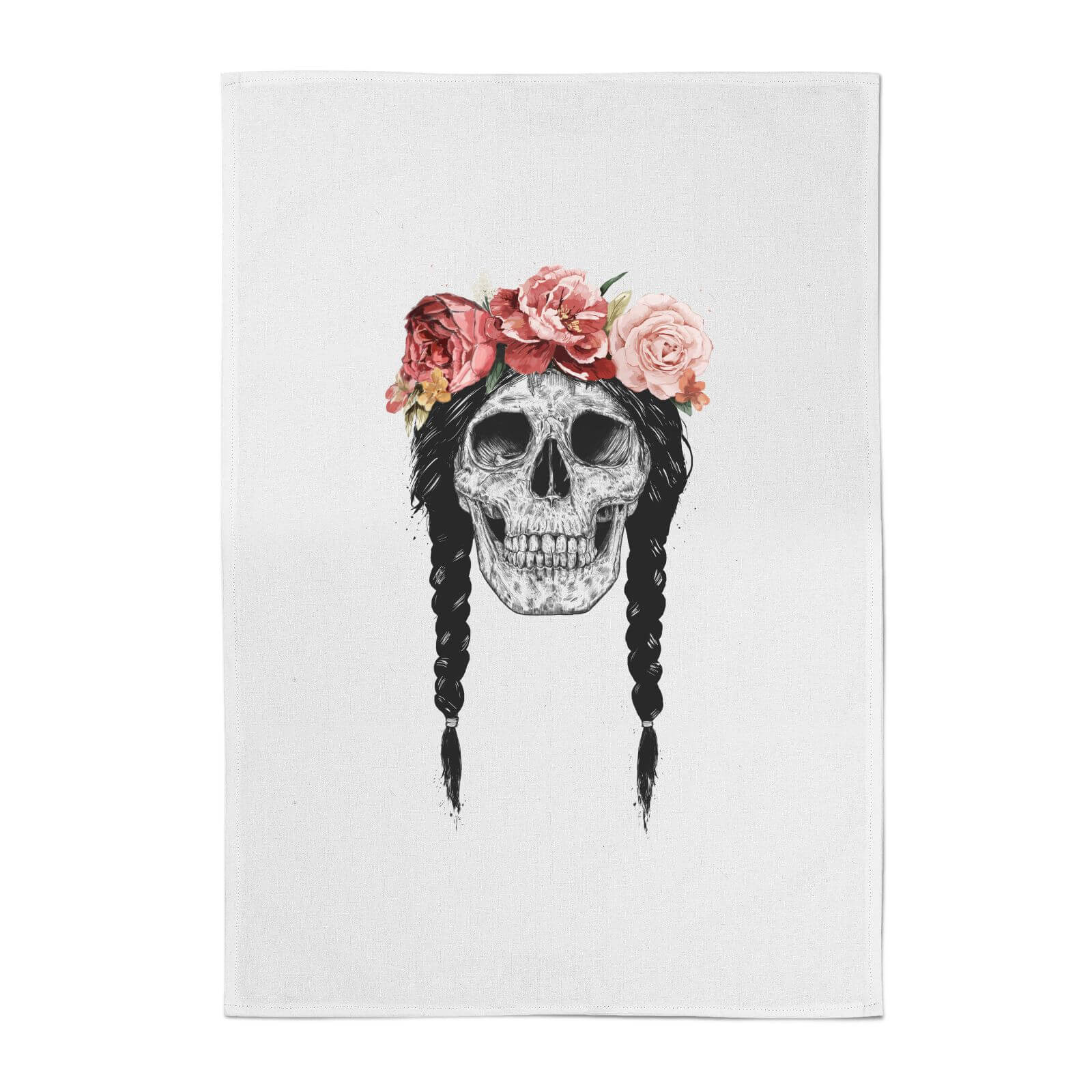 Balazs Solti Skull and Flowers Cotton Tea Towel