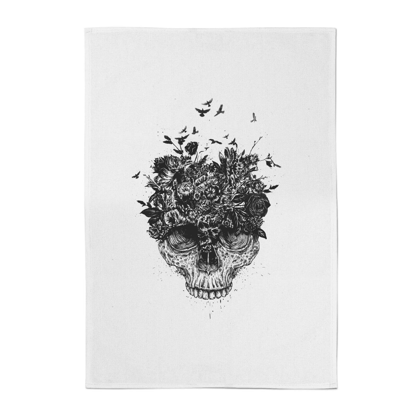 Balazs Solti Skulls and Flowers Cotton Tea Towel