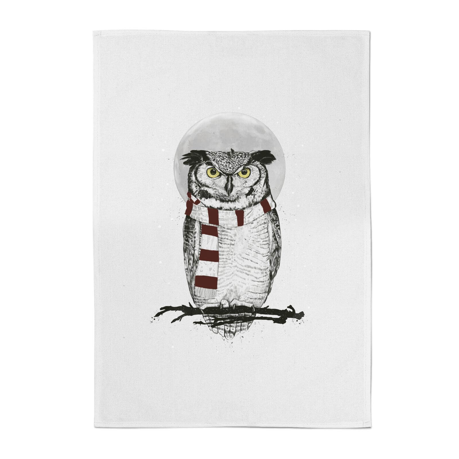 Balazs Solti Owl and Moon Cotton Tea Towel
