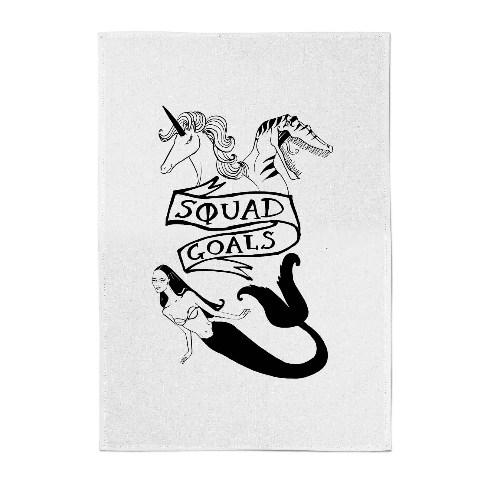 Rock On Ruby Mermaid, Unicorn and Dinosaur Squad Goals Cotton Tea Towel