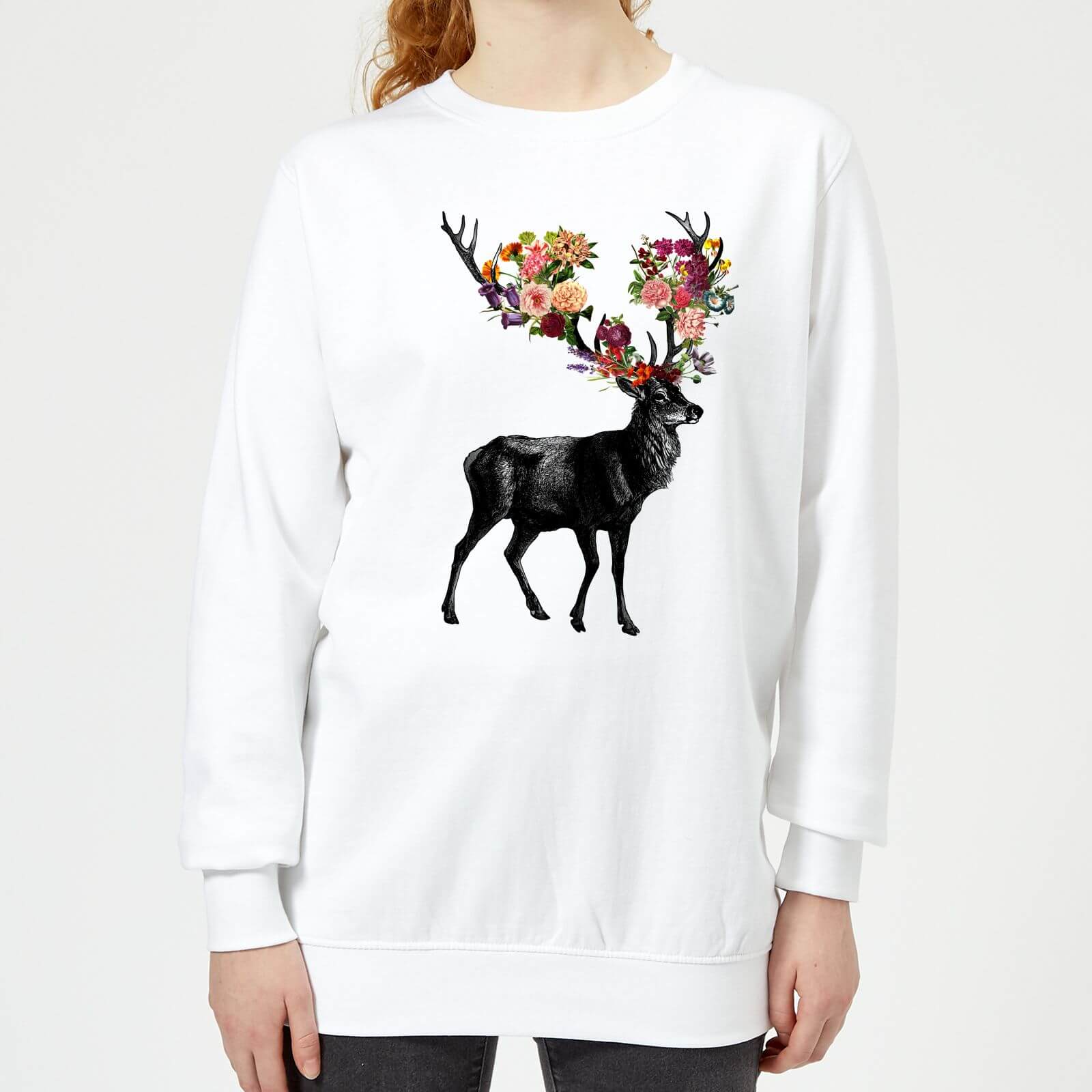Tobias Fonseca Spring Itself Deer Floral Women's Sweatshirt - White - XS - White