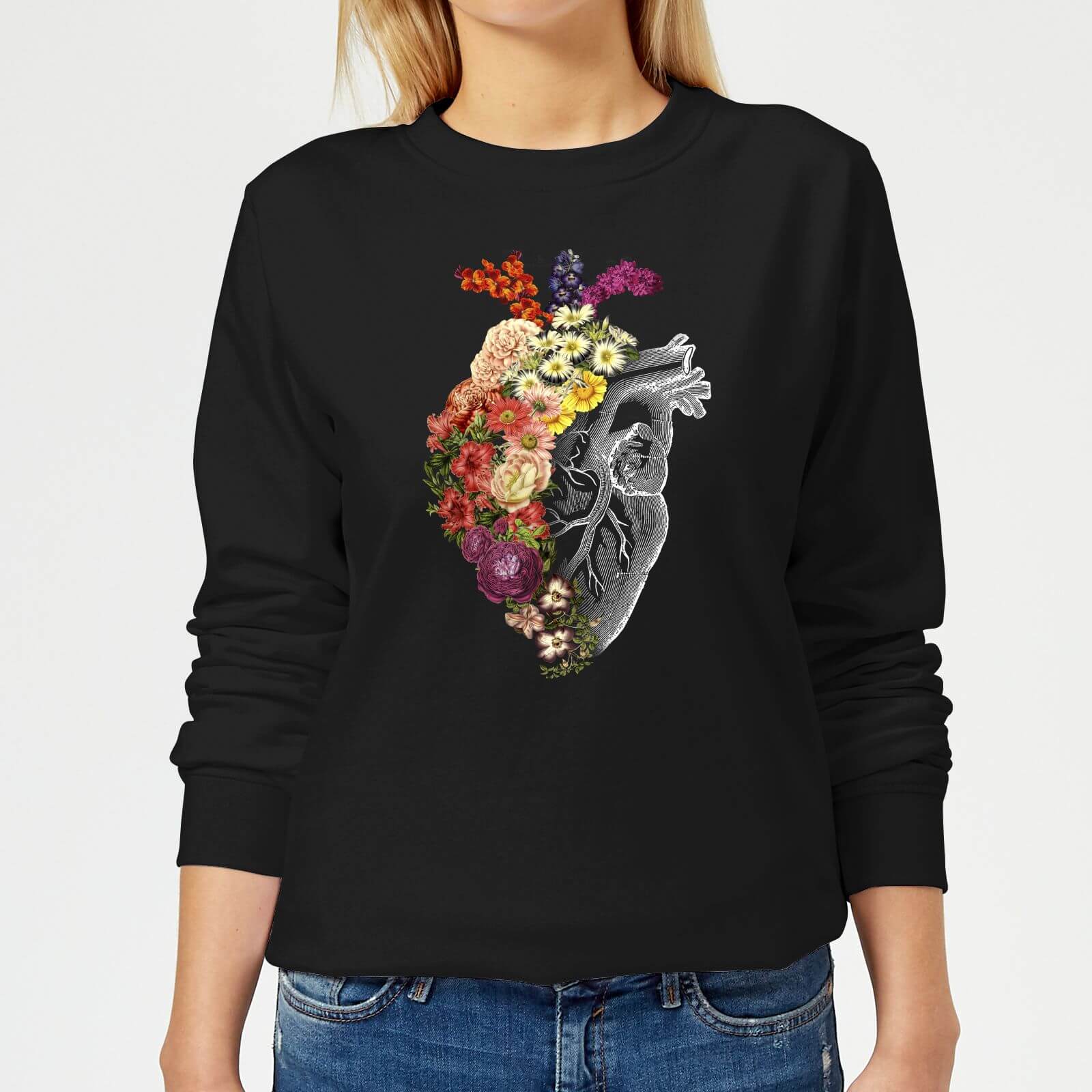 Tobias Fonseca Flower Heart Spring Women's Sweatshirt - Black - XS - Black