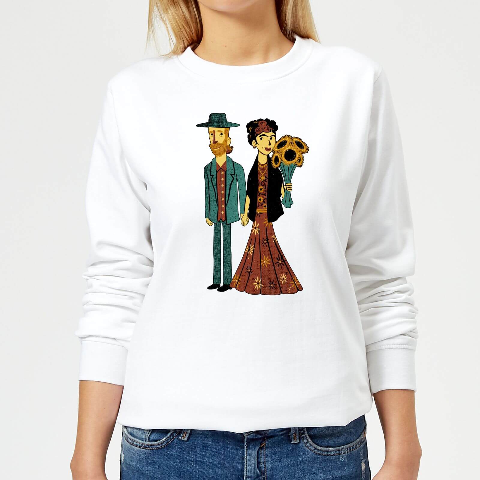 Tobias Fonseca Love Is Art - Frida Kahlo and Van Gogh Women's Sweatshirt - White - XS - White