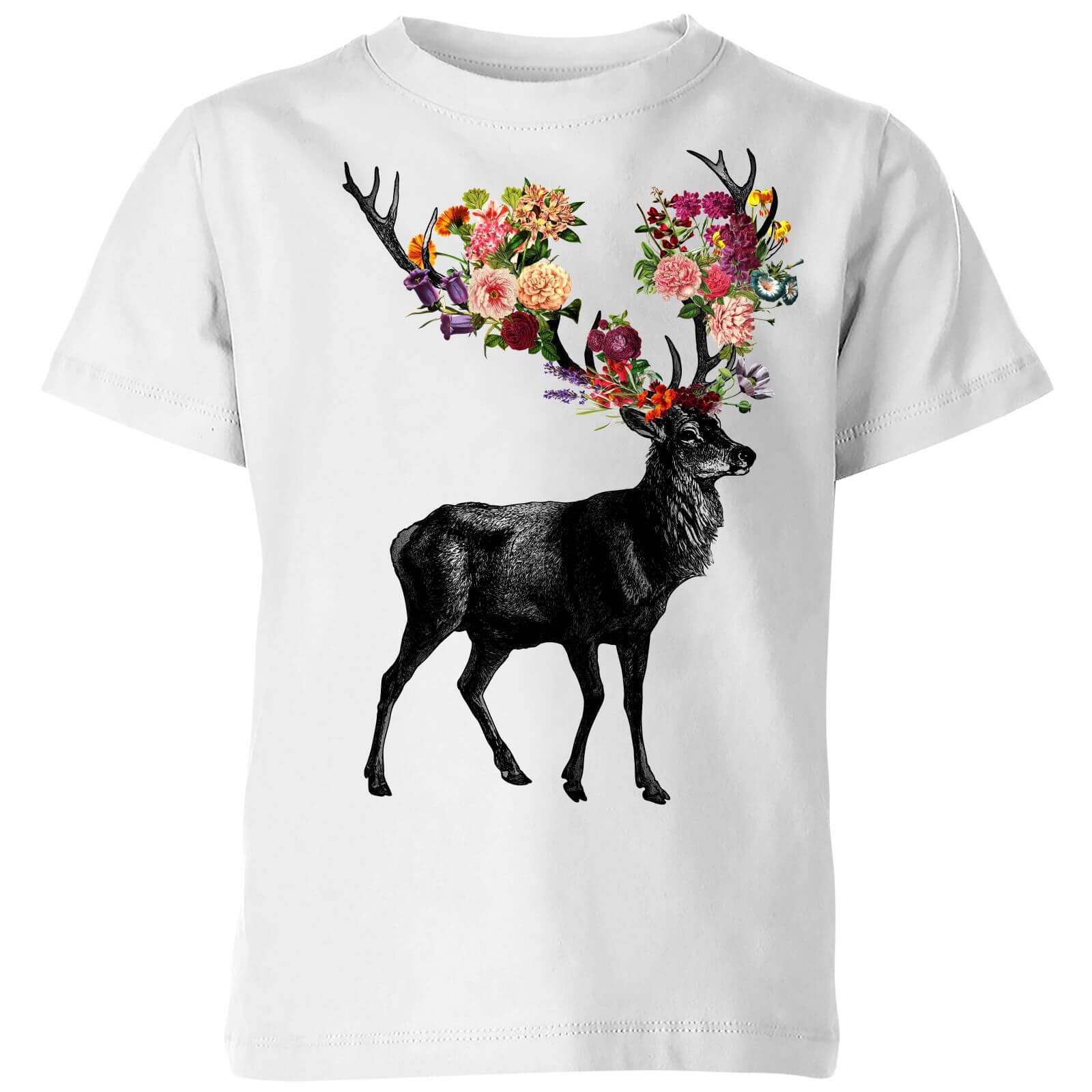 Tobias Fonseca Spring Itself Deer Floral Kids' T-Shirt - White - 3-4 Years - White