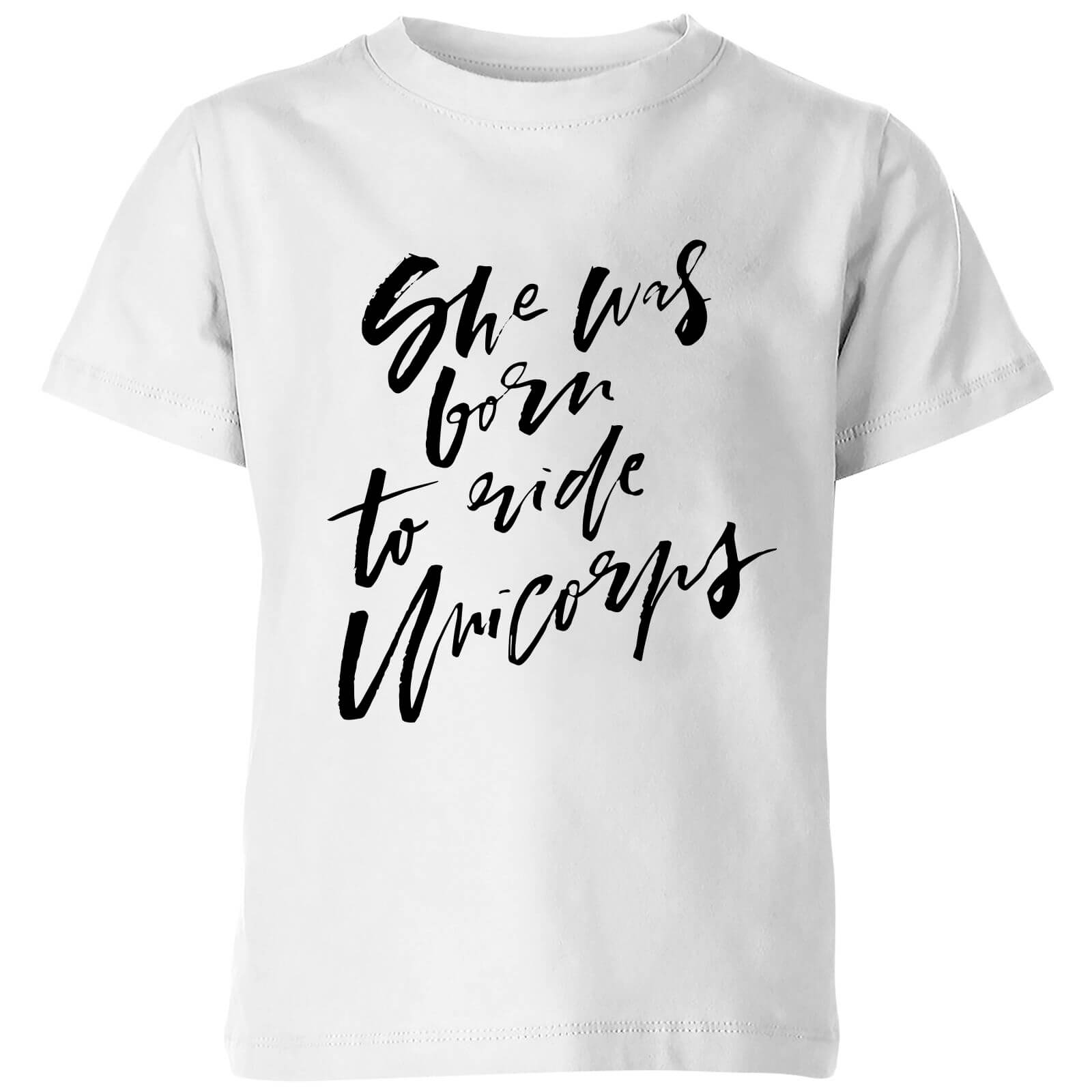 PlanetA444 She Was Born To Ride Unicorns Kids' T-Shirt - White - 3-4 Years - White