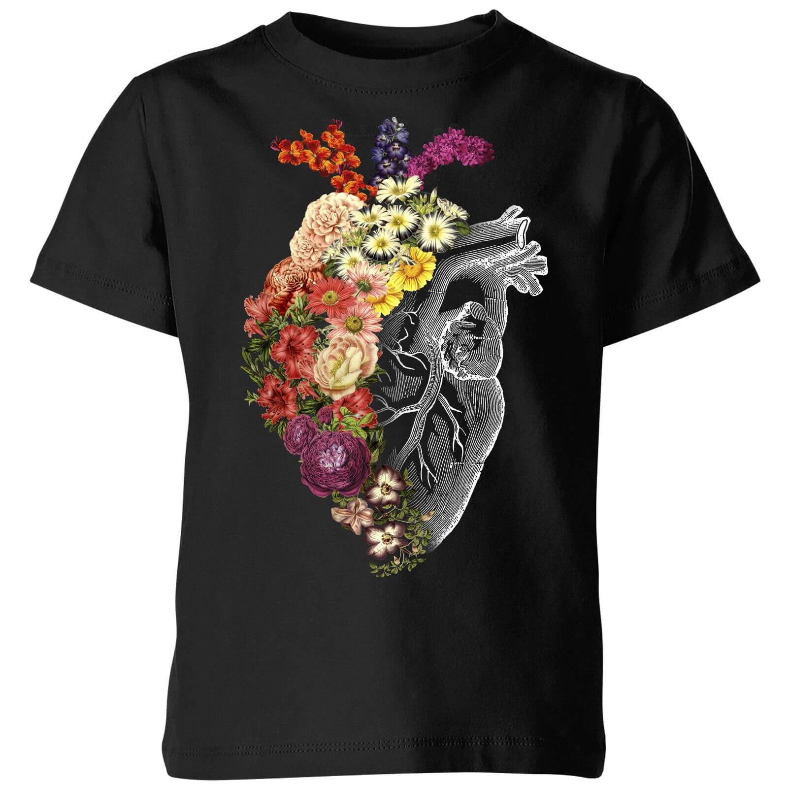 Tobias Fonseca Flower Heart Spring Kids' T-Shirt - Black - 3-4 Years - Black