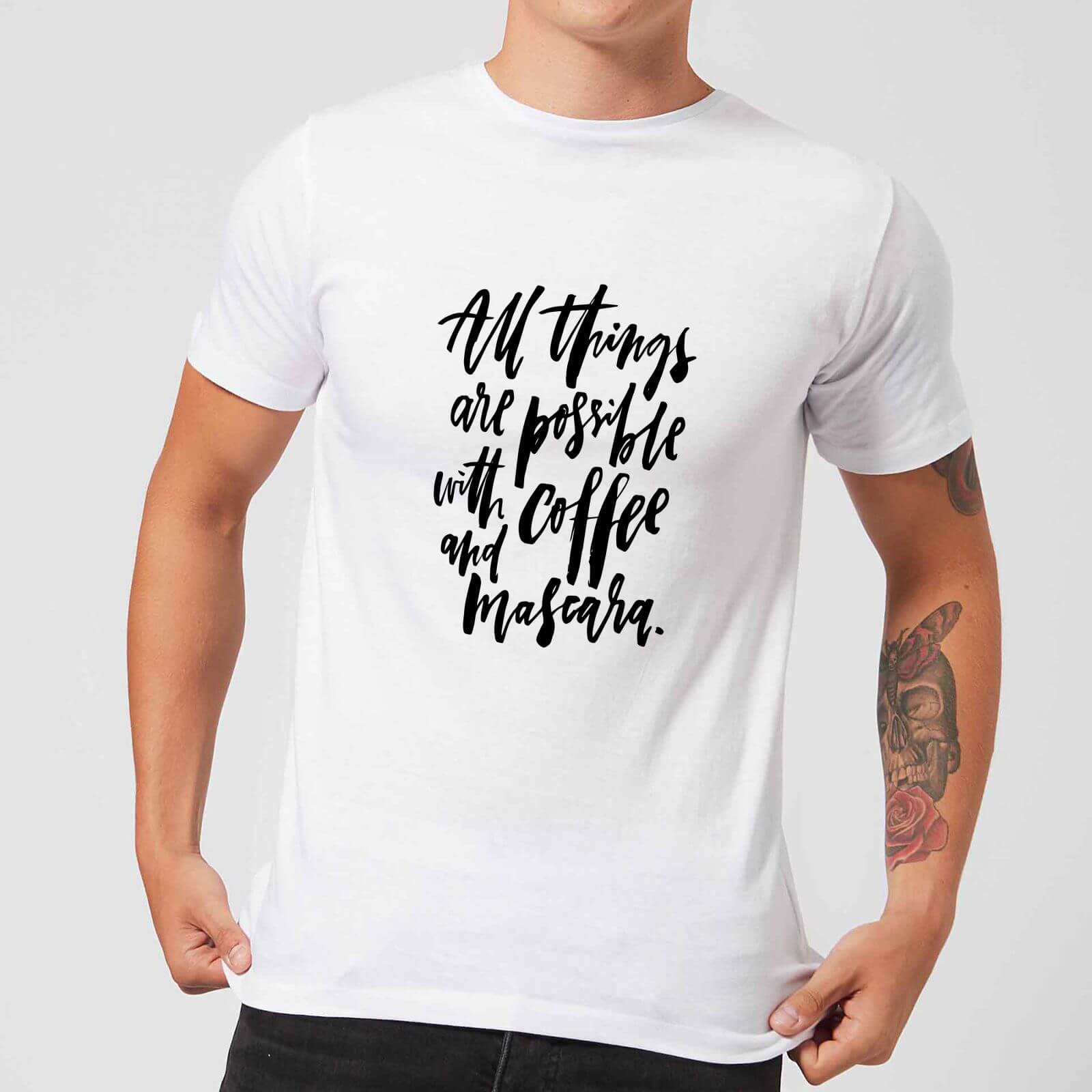 PlanetA444 All Things Are Possible with Coffee and Mascara Men's T-Shirt - White - S - White