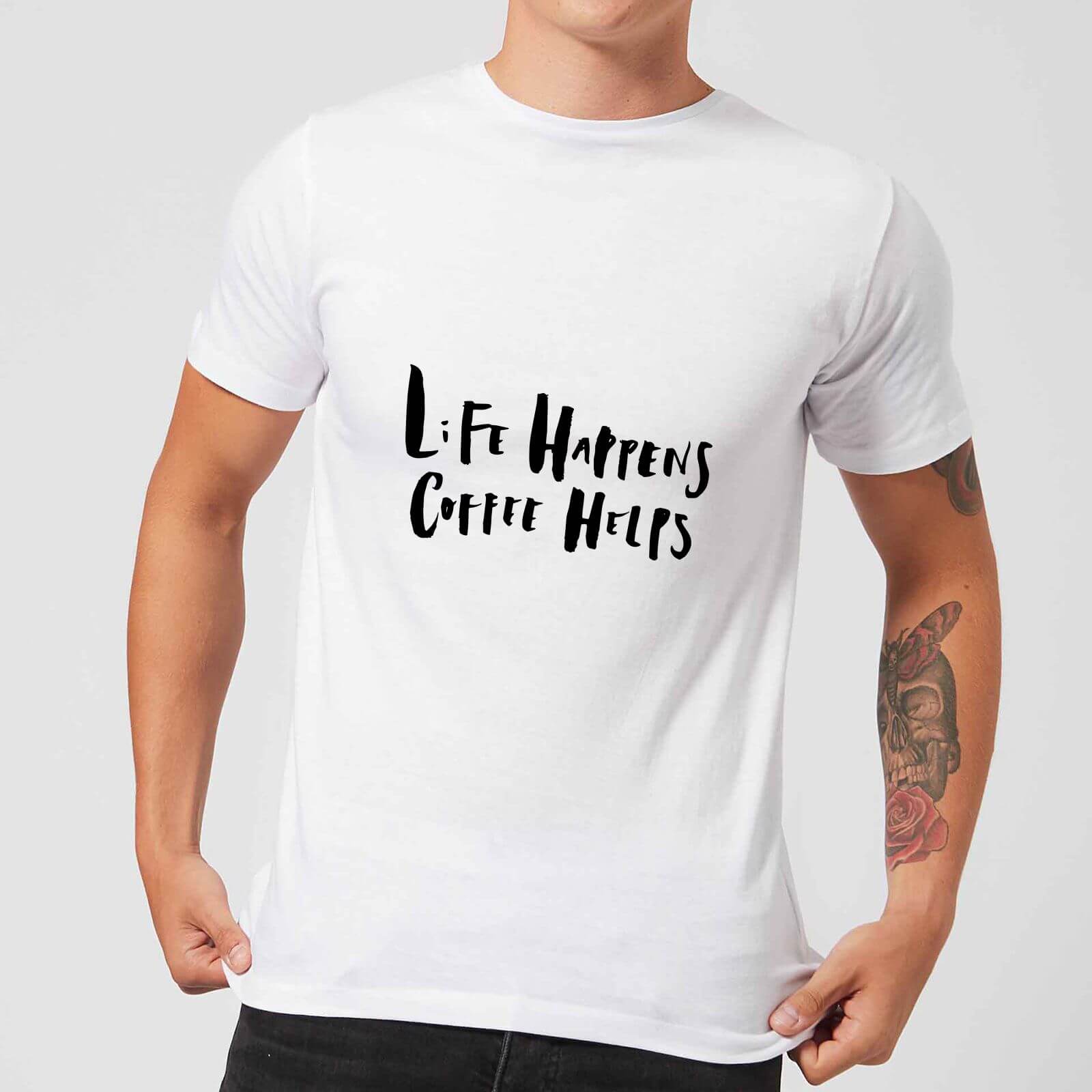 PlanetA444 Life Happens, Coffee Helps Men's T-Shirt - White - S - White