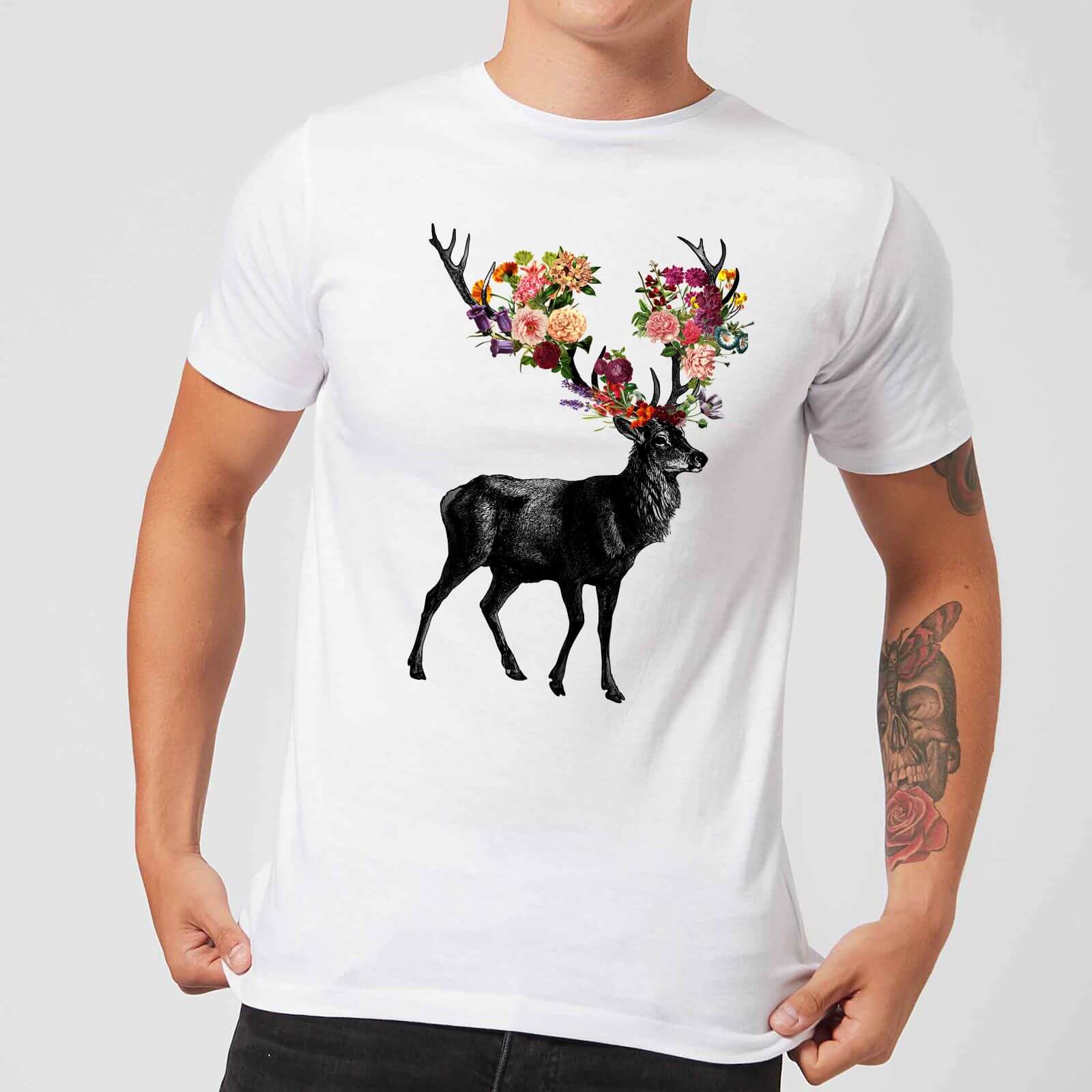 Tobias Fonseca Spring Itself Deer Floral Men's T-Shirt - White - S - White