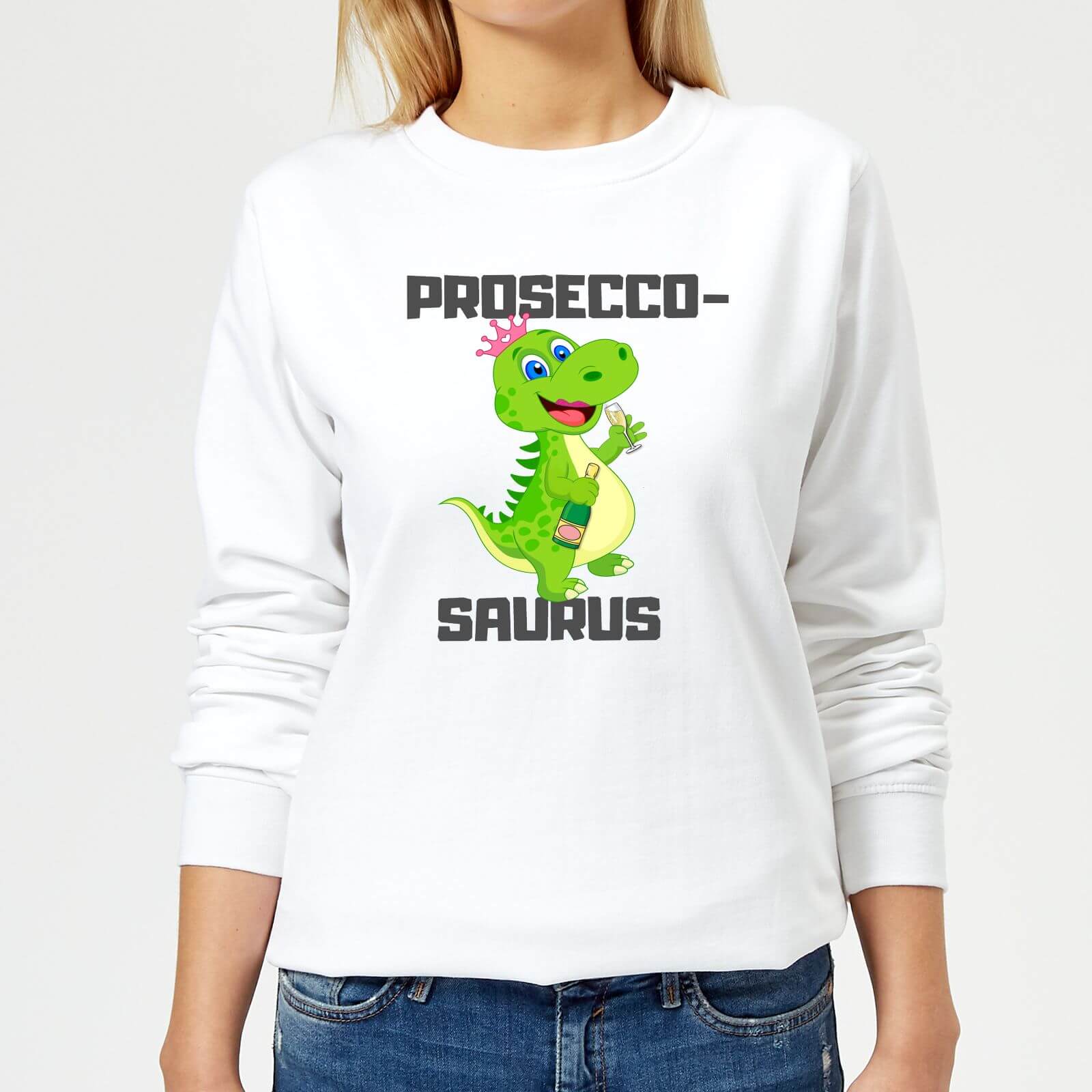 Be My Pretty Prosecco-Saurus Women's Sweatshirt - White - S - White